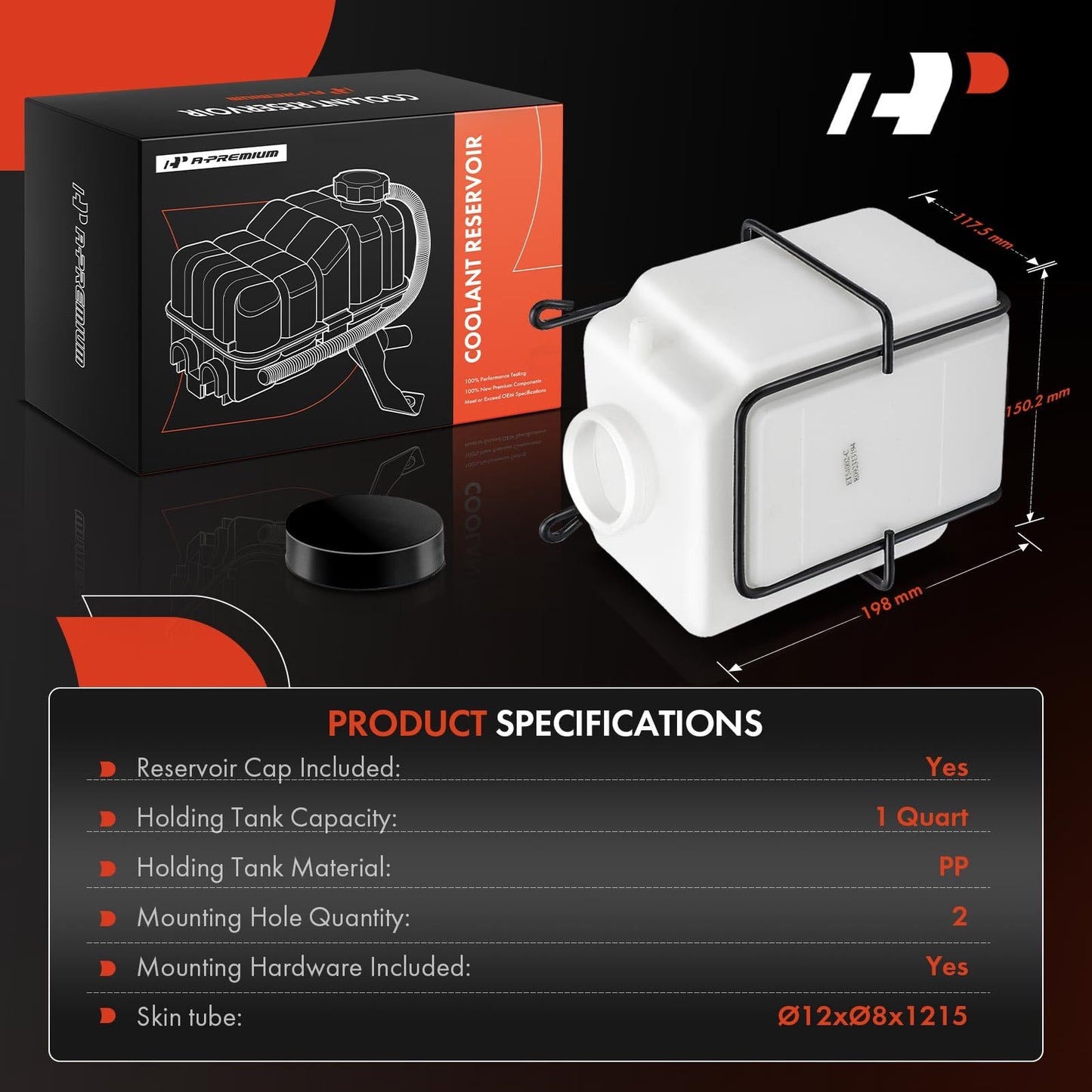 A-Premium Automatic White Universal Coolant Reservoir Bottle Kits Compatible with More Vehicles, W/Mounting Clips, Overflow Tube, Clamps, Cap, Gasket,Screws & More Accessories