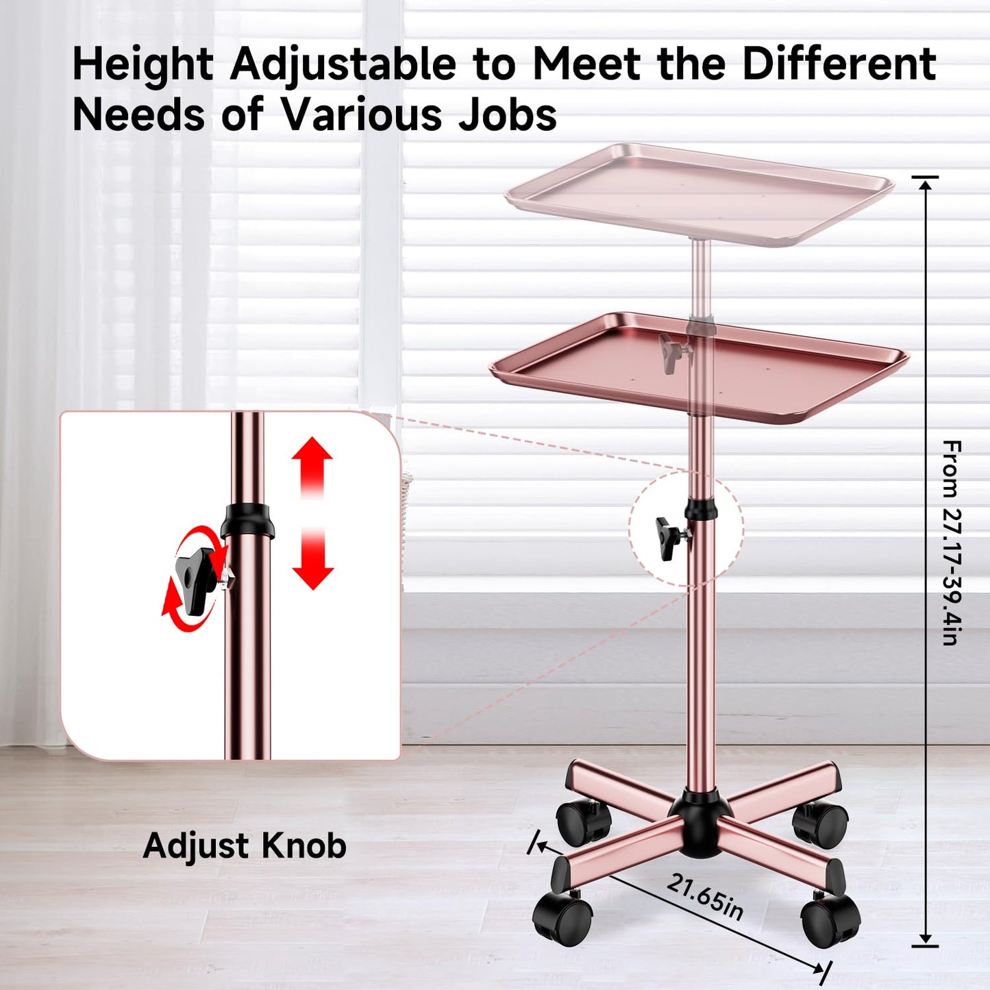 Salon Tray Cart Tattoo Tray Rolling Tray Spa Tray, Dental Tray Height Adjustable, Salon Tray on Wheels Hairstylist Salon Trolley Cart,Rose Gold