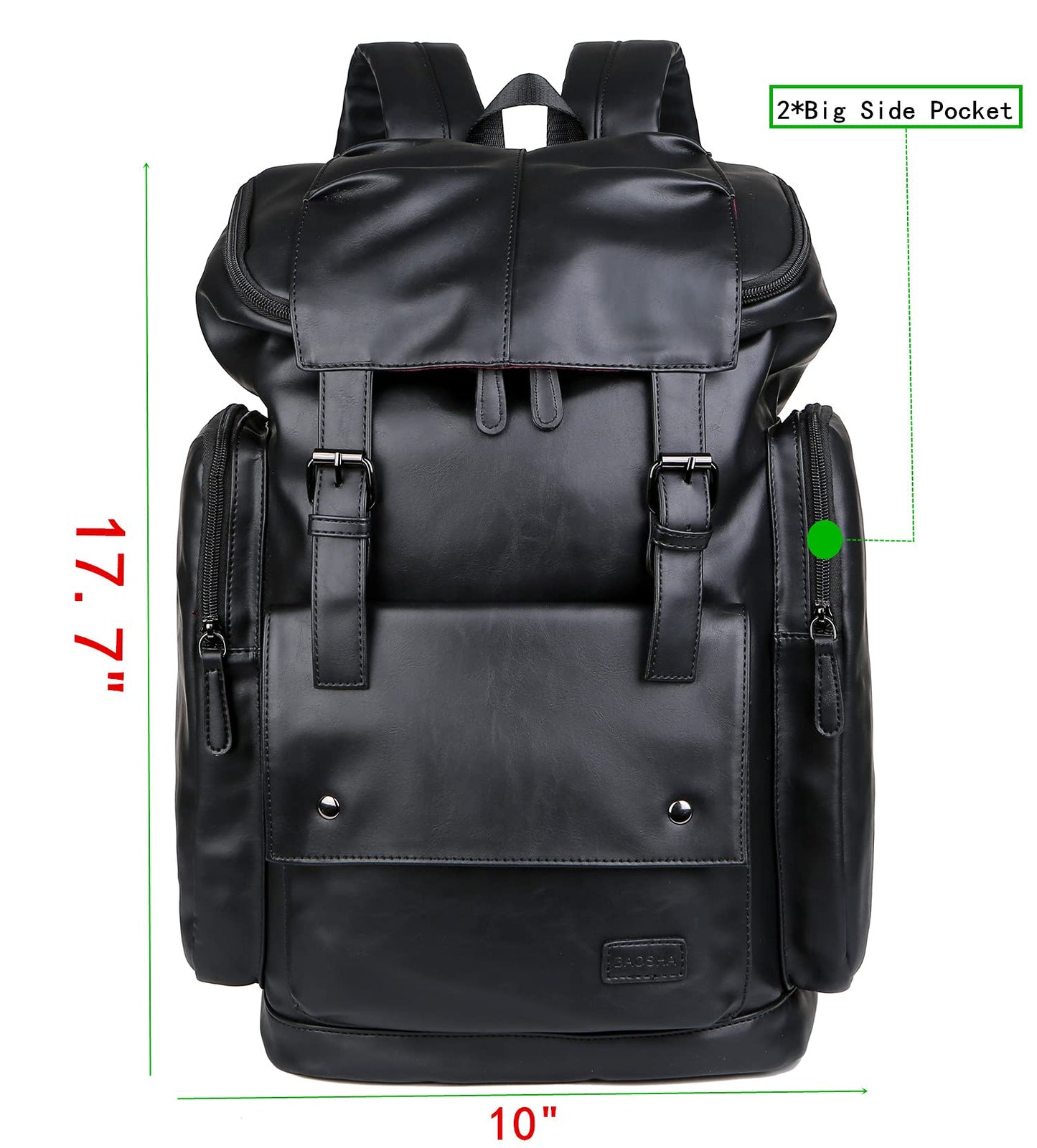 BAOSHA BP-16 PU Leather OVERSIZED Casual Backpack College Backpack Daypack Black