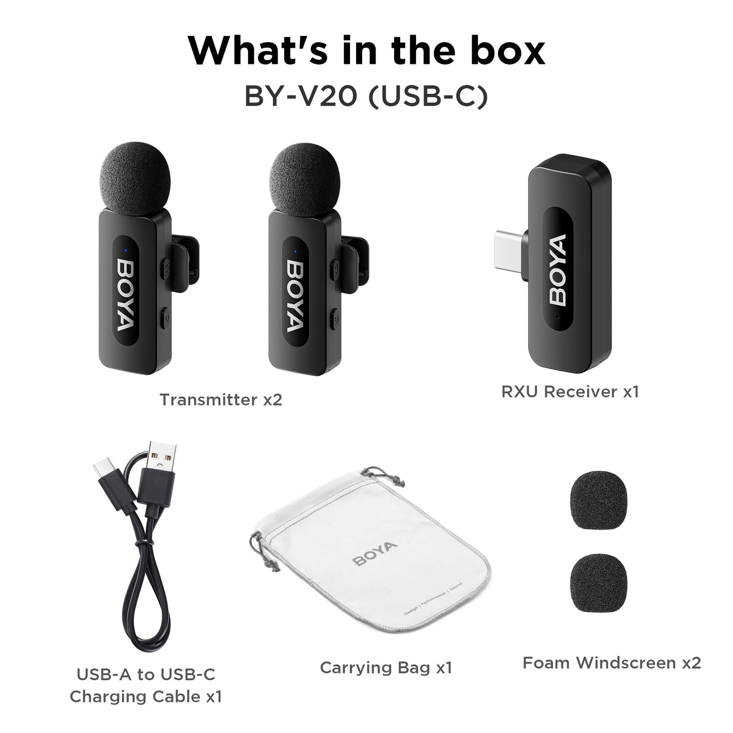 Boya BY-V20 New USB C Wireless Lavalier Microphone for Android PC, 100m Range, Mini Dual Lapel Microphone for Video Recording, Vlog, YouTube, TikTok Video Recording