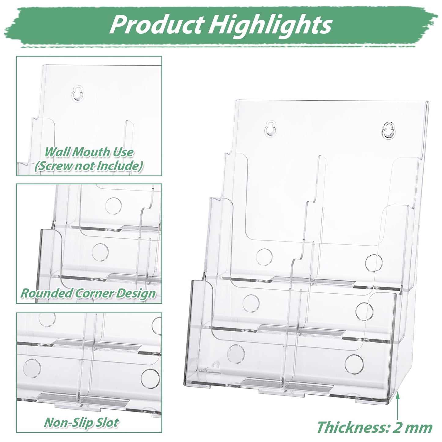CYEAH Acrylic Brochure Holder, Clear 3 Tier Magazine Holder, Brochure Display Stand with Removable Divider, Countertop Literature Holder for 8.5x11 & 4 x9 Inches Brochure, Flyer, Pamphlet