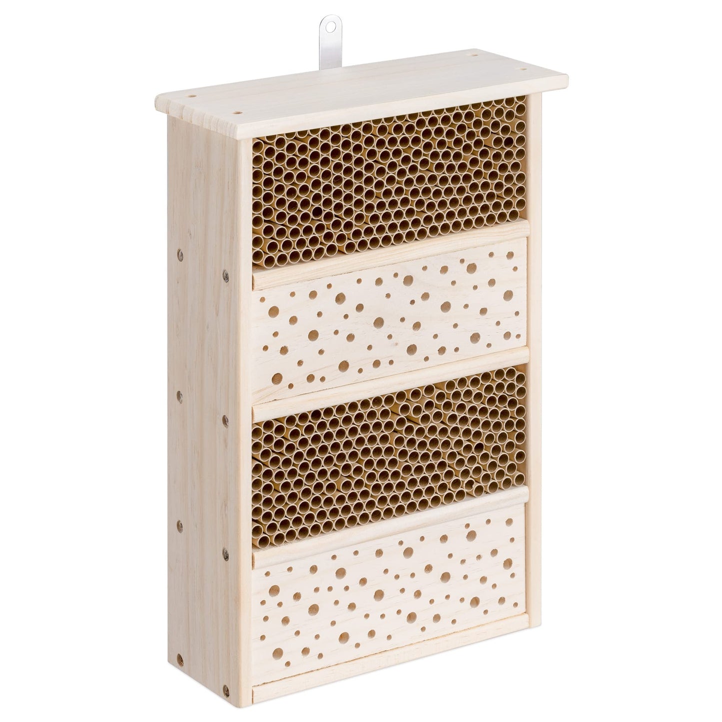 Navaris Bee House for Garden - 10.2" x 15.8" Hotel With Nesting Tubes Box and Holes for Carpenter, Pollinating, and Mason Bees