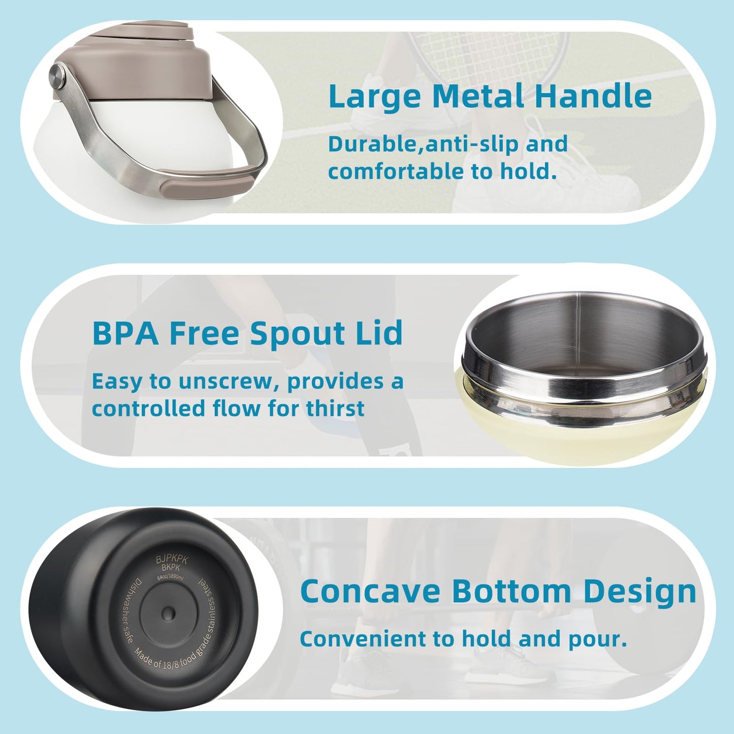 BJPKPK One Gallon(128oz) Insulated Water Bottle, Dishwasher Safe Stainless Steel Metal Water Jug, BPA Free Thermos with Spout Lid & Handle, Large Water Bottle, Black