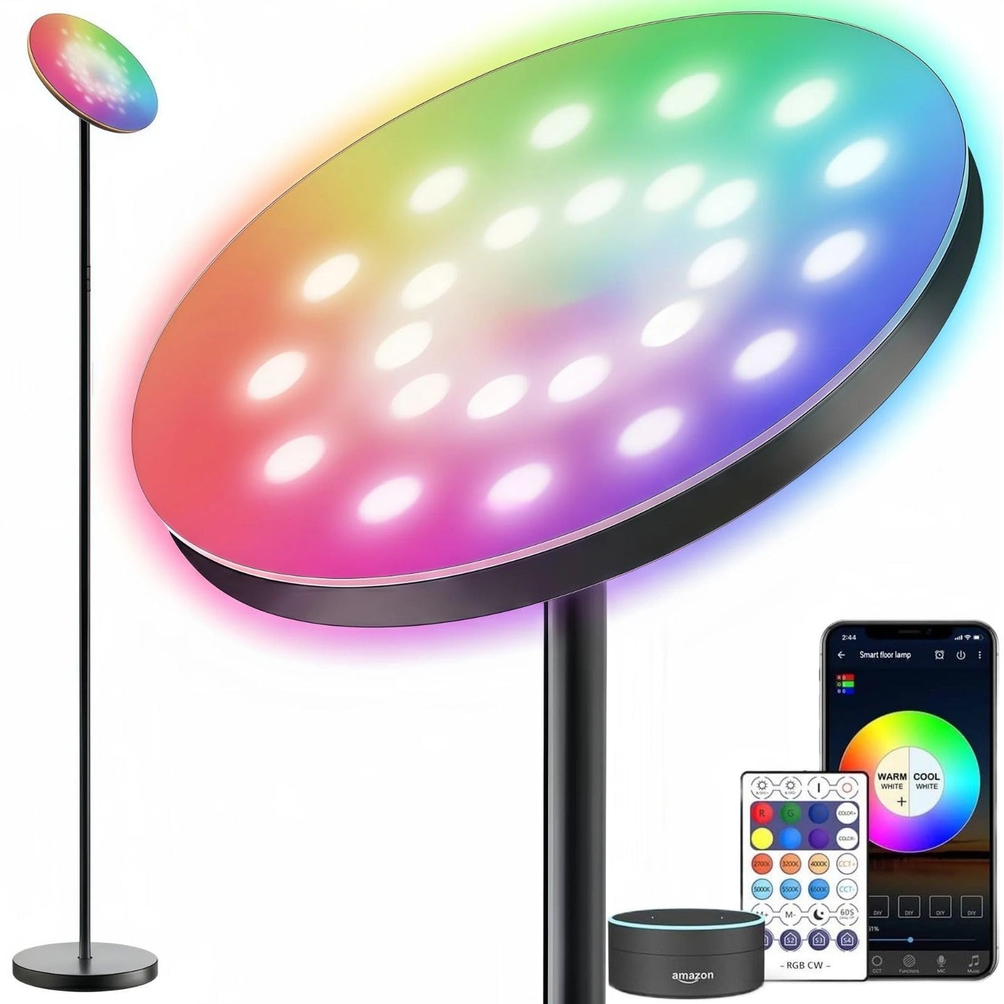 Nowepai Smart RGB Floor Lamp with APP & Remote, 67" Modern Standing Light with Stepless Dimmable Brightness, 36W 3600LM Super Bright LED for Living Room, Bedroom, Office Corner Lighting