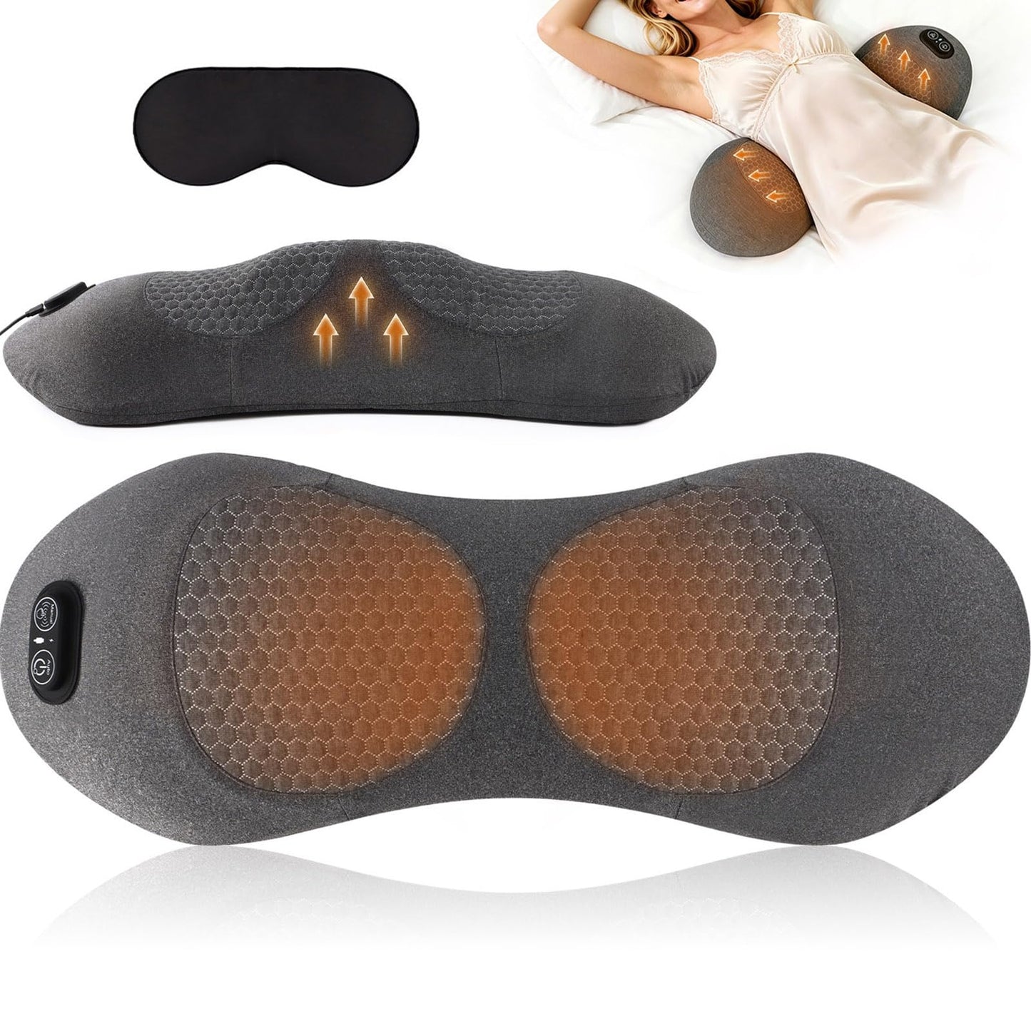 KKYOYRE Smart 3-in-1 Back Massager Cushion with Adjustable Heat, Vibration & Traction, Portable Lumbar Pillow for Total Body Relaxation, Compatible with Home, Office, and Travel Use