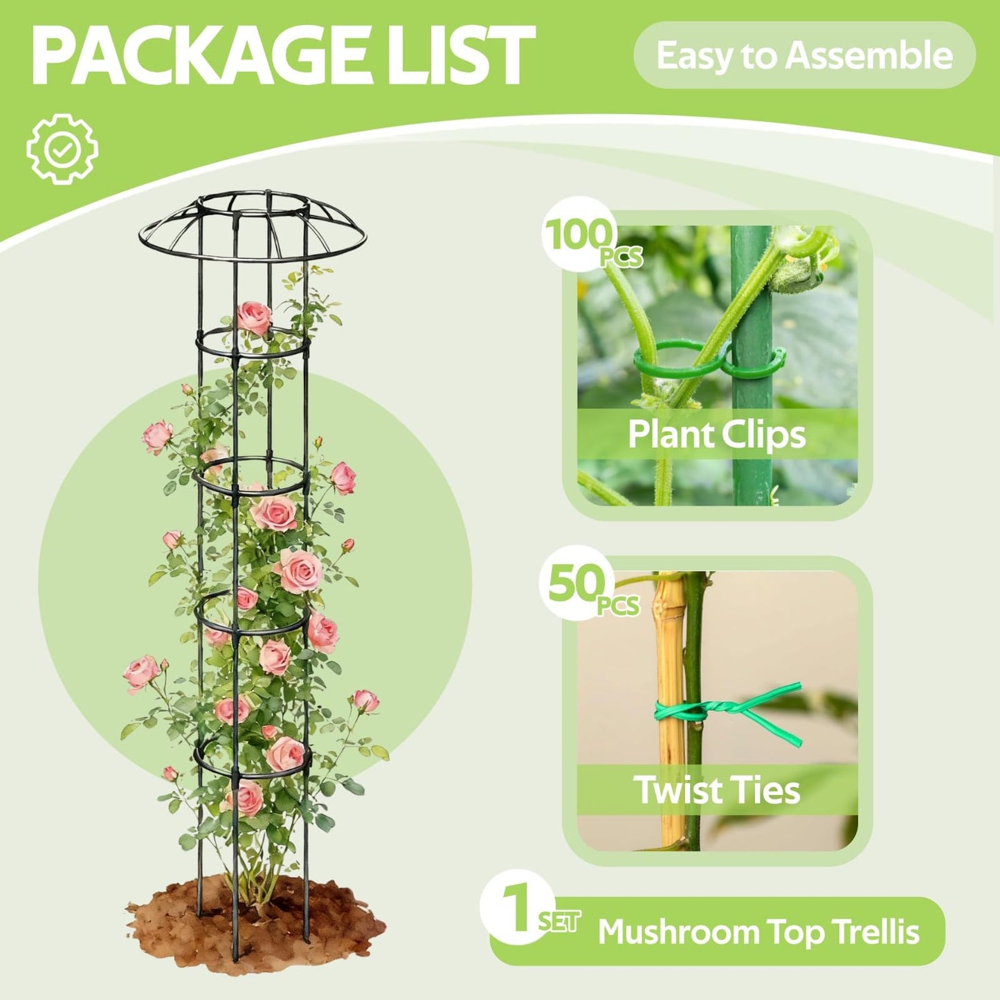 Glazeal Garden Trellis for Climbing Plants Outdoor - Unique Mushroom Top Round Trellis for Indoor Potted Plant - 64" Tall Rustproof PE Coated Metal Pipe Obelisk Support Ivy Vine Rose Grape Vegetable