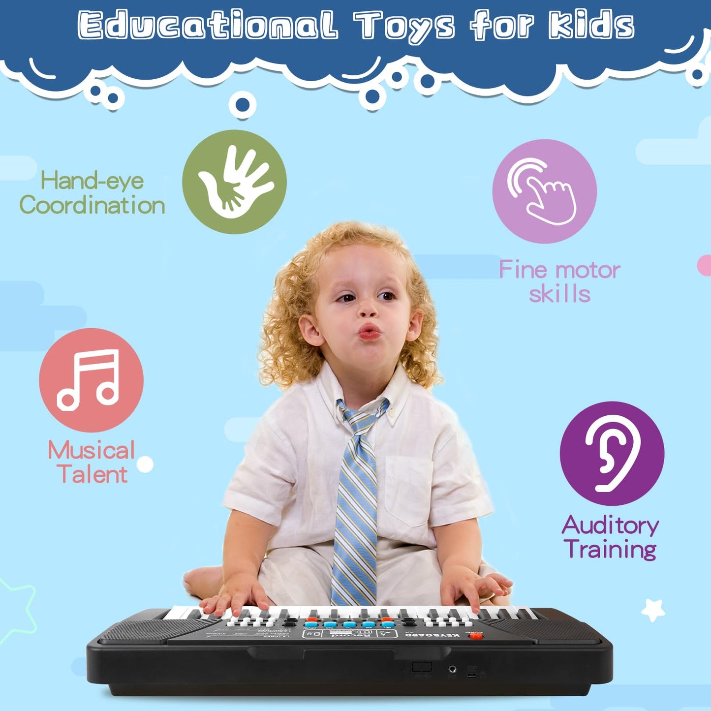 Kids Keyboard Piano 37 Keys Piano for Kids Electronic Piano with Microphone Educational Musical Toys for 3 4 5 6 Year Old Boys Girls Gifts Age 3-5