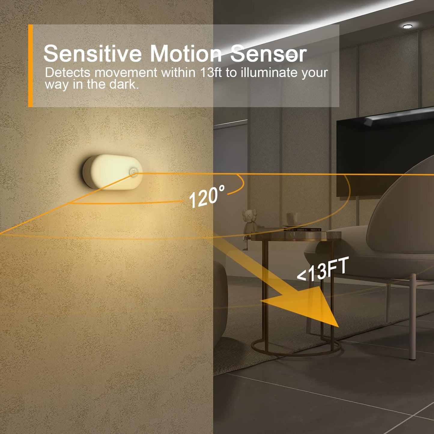 Rechargeable Night Light, LYRIDZ Stick on Anywhere Motion Sensor Nightlight Warm White 1-20LM LED Light with Stepless Adjustable Brightness for Bedroom, Kitchen, Stairs, Hallway, 4-Pack