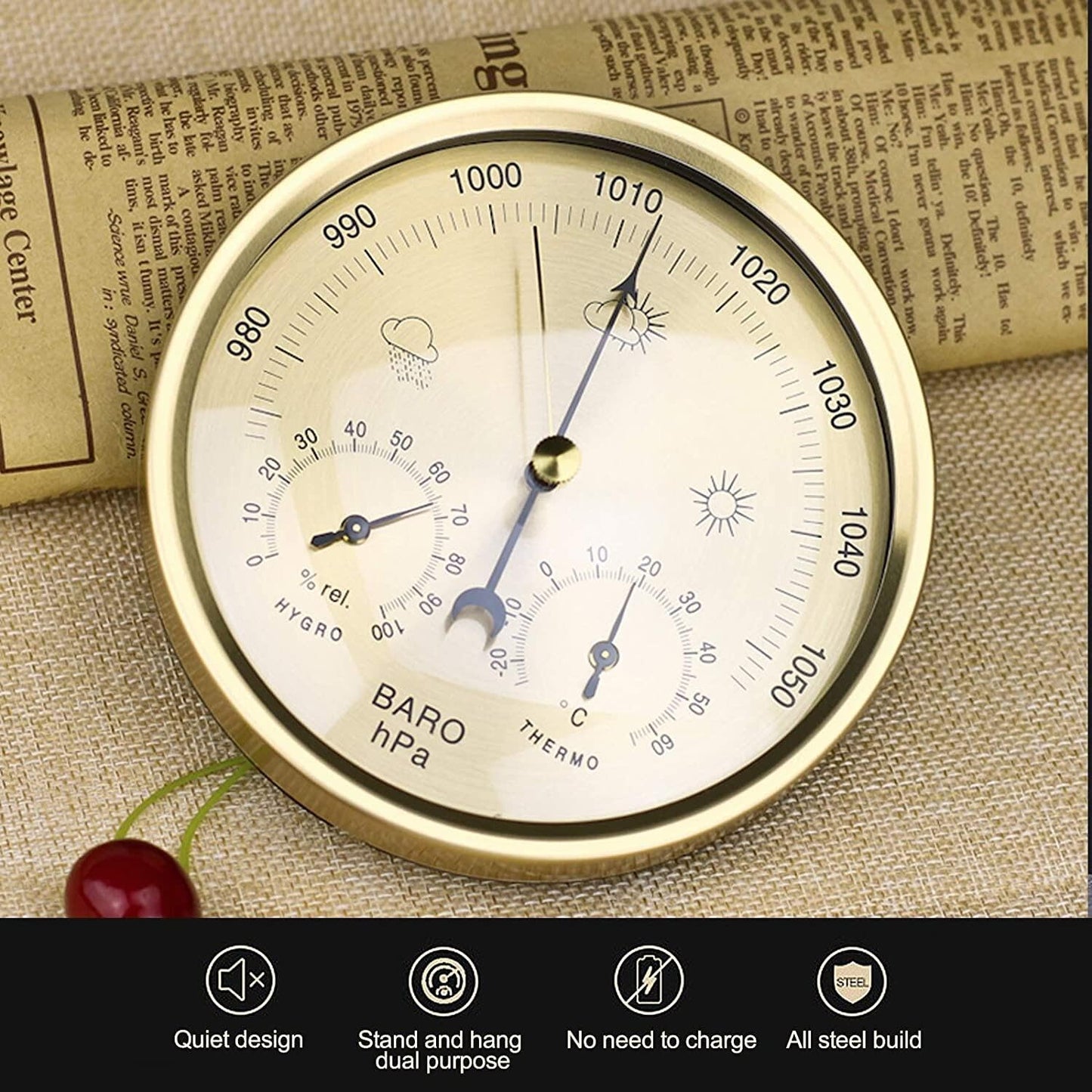 3-in-1 All-Season Wall Hanging Thermometer, Barometer, Hygrometer | Accurate Weather Station for Home and Office | Celsius Edition in/Outdoor