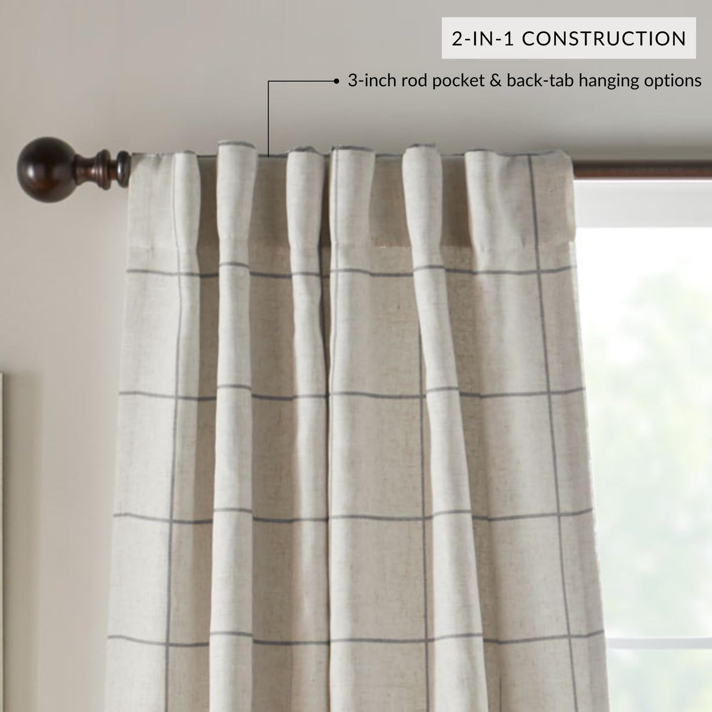 Elrene Home Fashions Brighton Windowpane Plaid Grid Blackout Window Curtain Panels/Drapes for Living, Bedroom, Dining Room, 52"x84", Gray