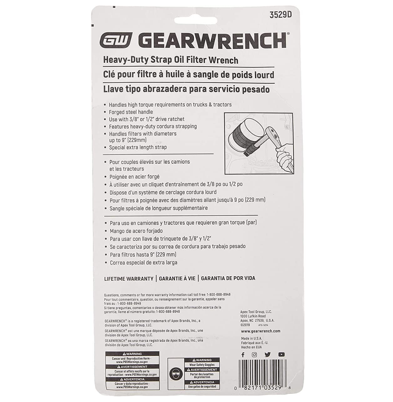 GEARWRENCH 3/8" & 1/2" Drive Heavy-Duty Oil Filter Strap Wrench, 3529D , Red