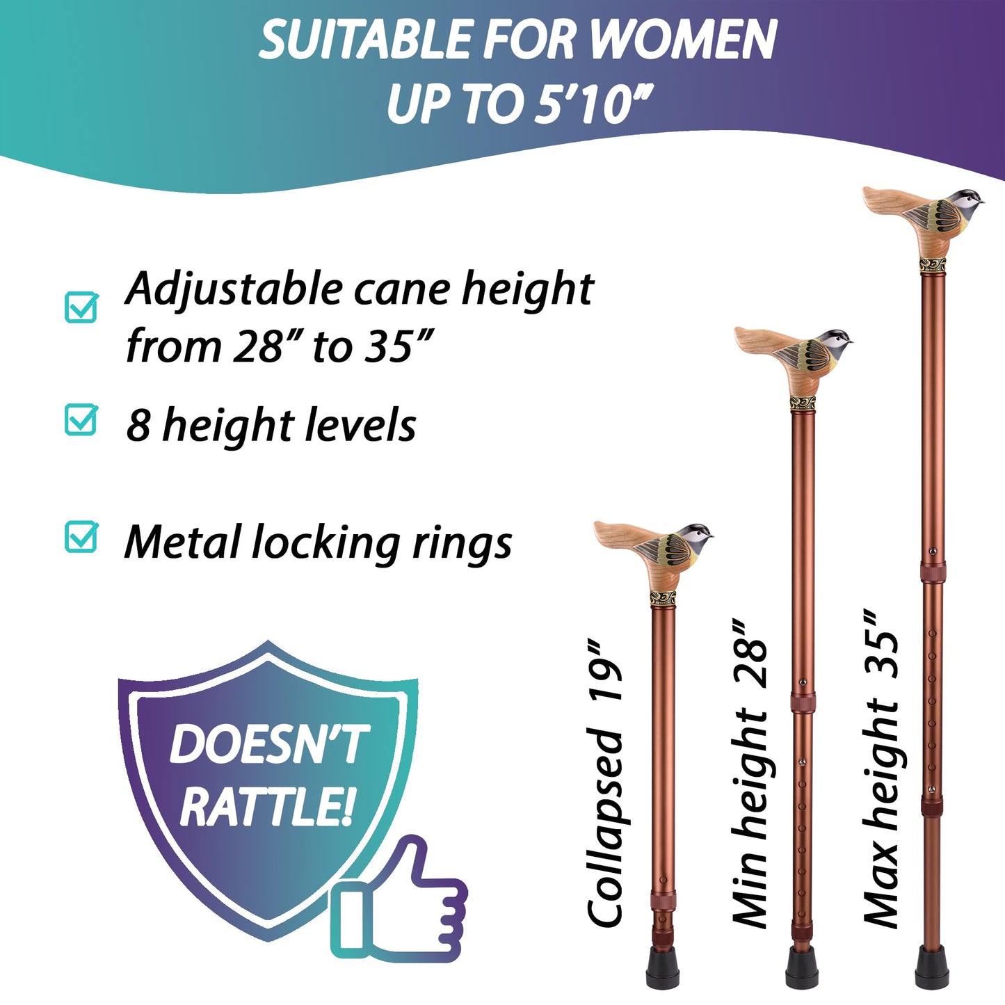 Asterom Walking Cane for Women - Handmade, Stylish - Cool Canes for Seniors Women, Fashionable Walking Sticks