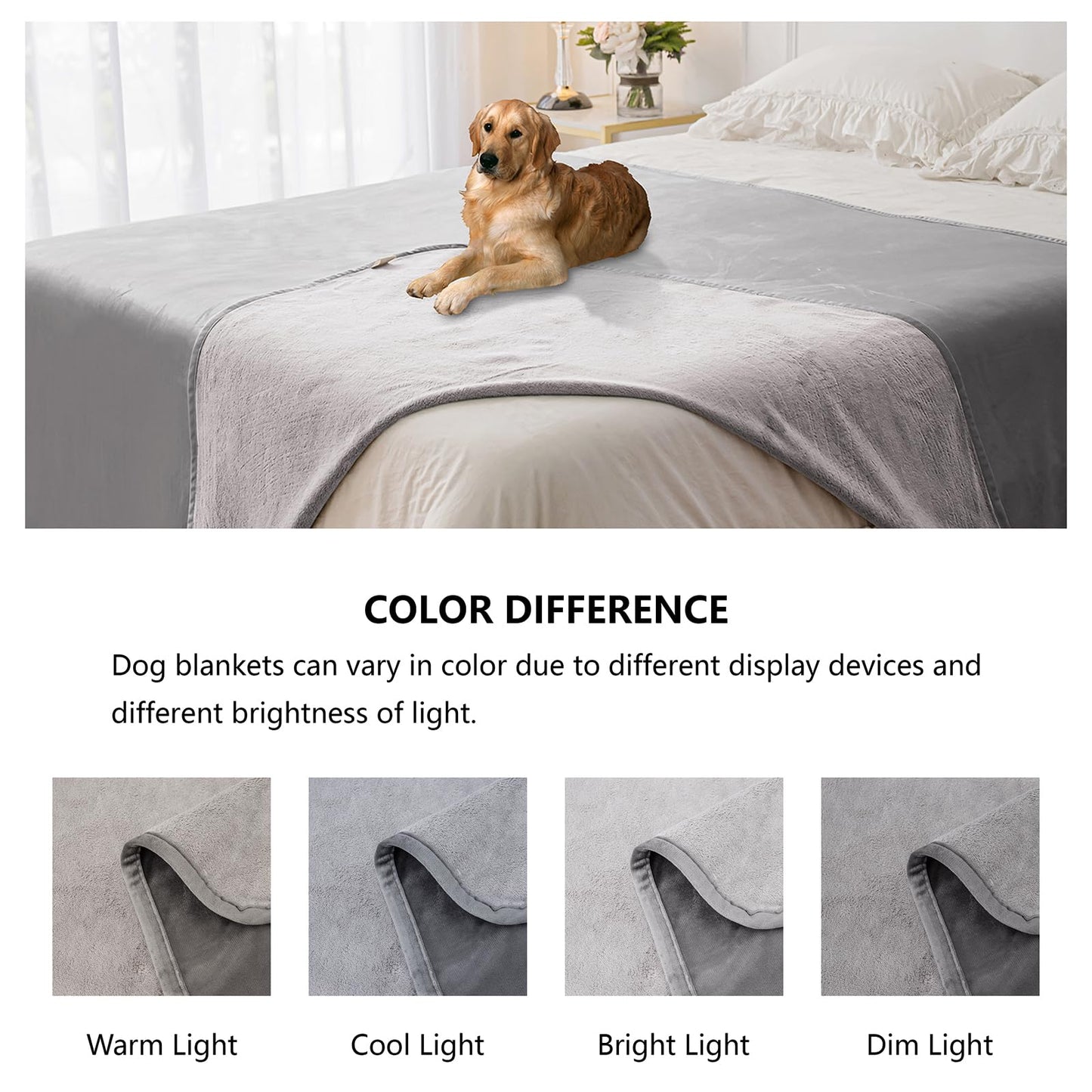 Tuffeel 100% Waterproof Dog Blanket, Soft Leak Proof Pet Couch Throw for Sofa, Bed Furniture Protector Covers from Dogs Puppys Washable(68"x82", Light Grey+Dark Grey)