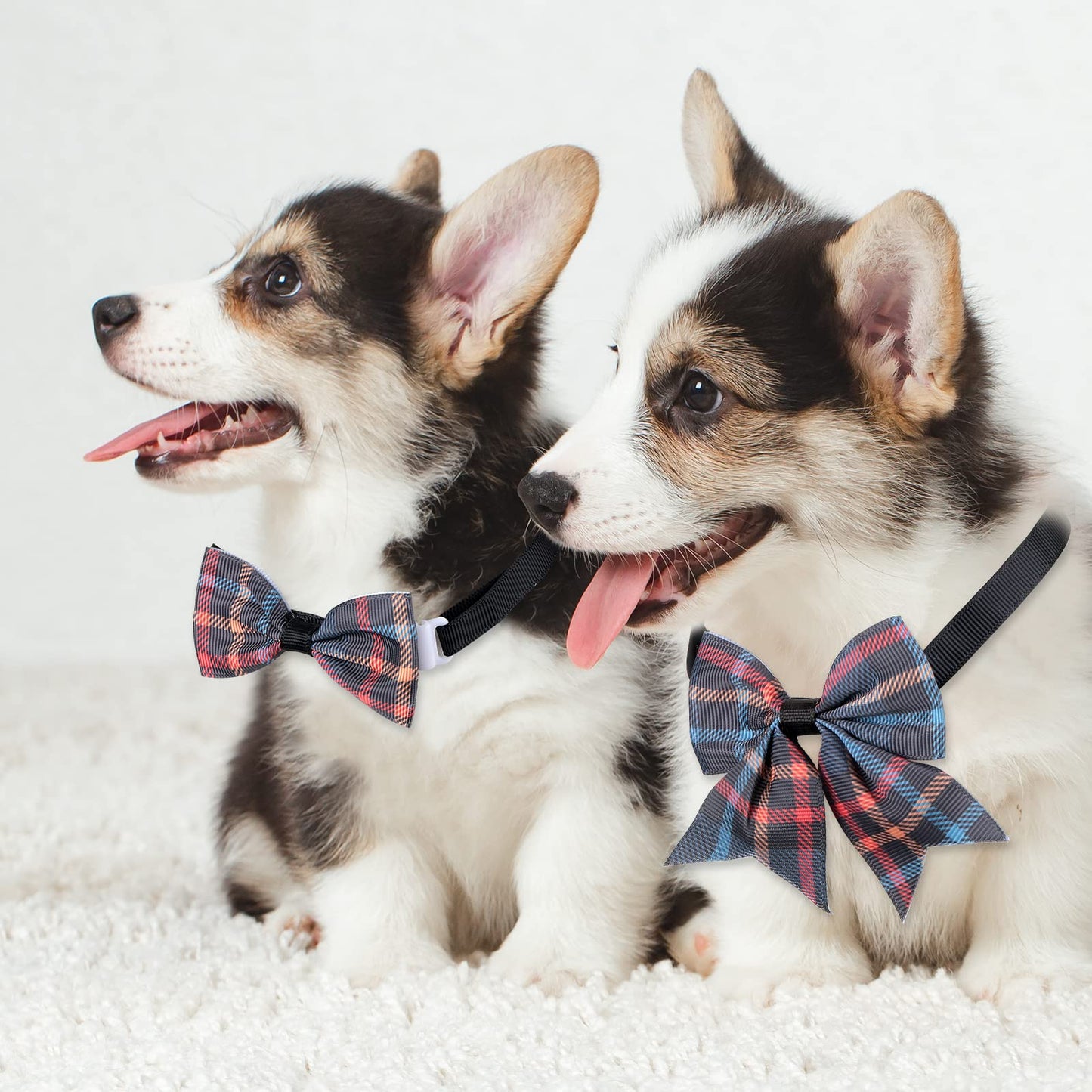 Reginary 100 Pieces Dog Bow Tie Collar Set Include 40 Dog Neckties, and 30 Puppy Bowties, 30 Collar Flowers, Adjustable Pet Ties Grooming for Small Medium Cats Pets Supply(Plaid)