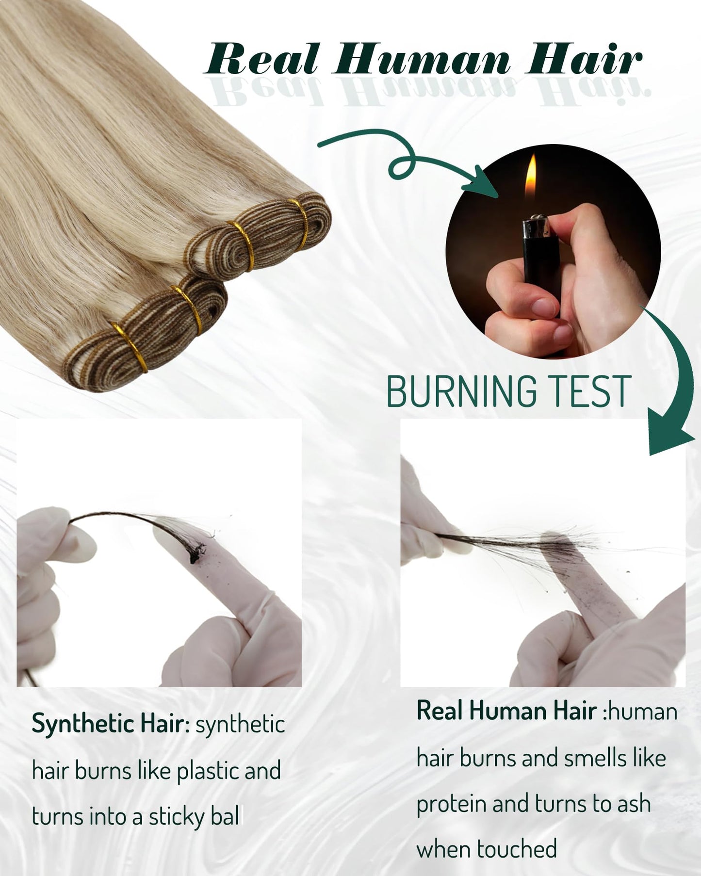 RUNATURE Sew in Hair Extensions Human Hair Highlight Weft Hair Extensions Real Human Hair Ash Brown with Platinum Blonde Weft Human Hair Bundles for Women 16 Inch 100g