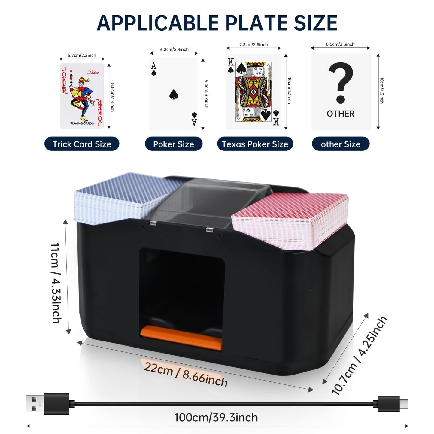 CARDSPIN Rechargeable Card Shuffler Buit-in 2000mAh, Low Noise UNO Automatic Card Shuffler 1-2 Deck, for Poker, Phase 10, Skip Bo Card Game, Texas Hold'em, Blackjack (RI)