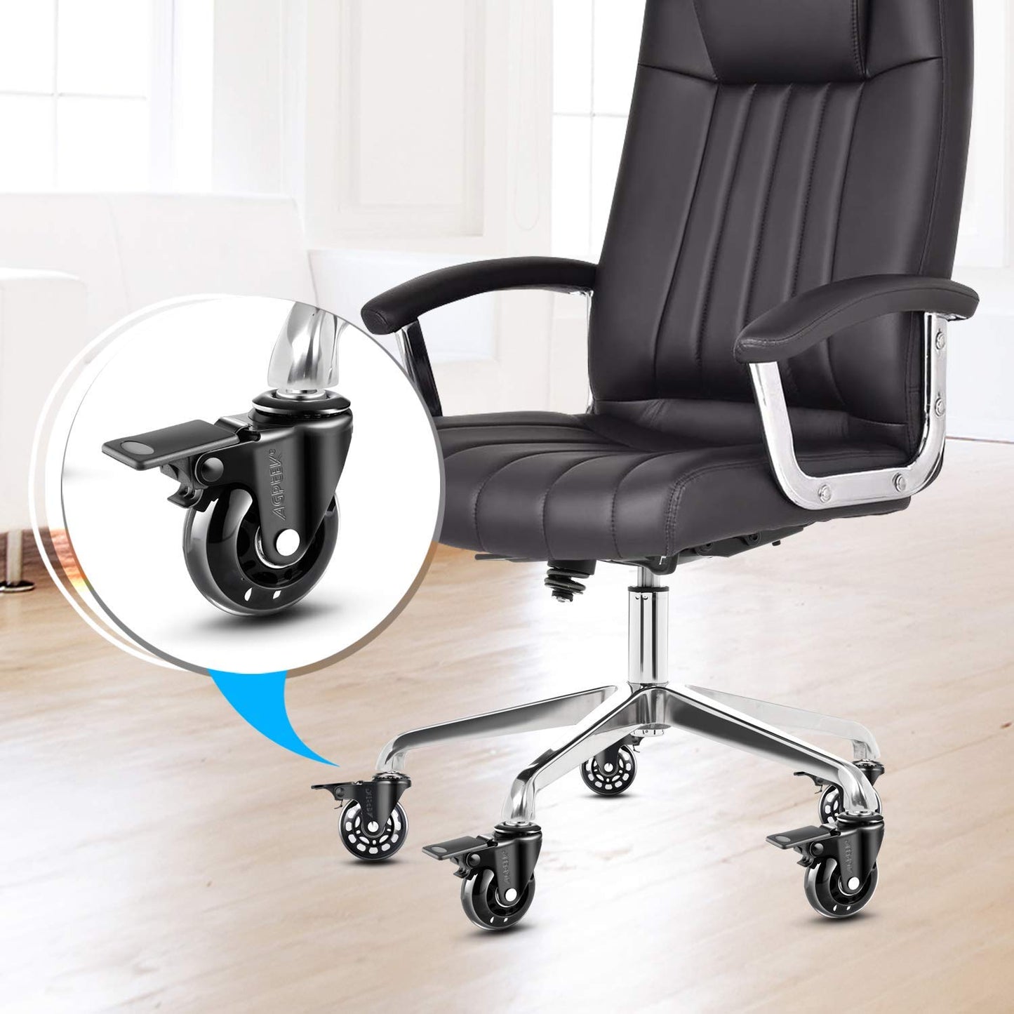 AGPTEK Set of 5 Office Chair Casters Heavy Duty with Locks, 11x22mm Office Chair Wheels Replacement with Brakes, Quiet Office Chair Wheels, No Noise, Game Chair Wheels for Hardwood Floors, Mat, Carpet