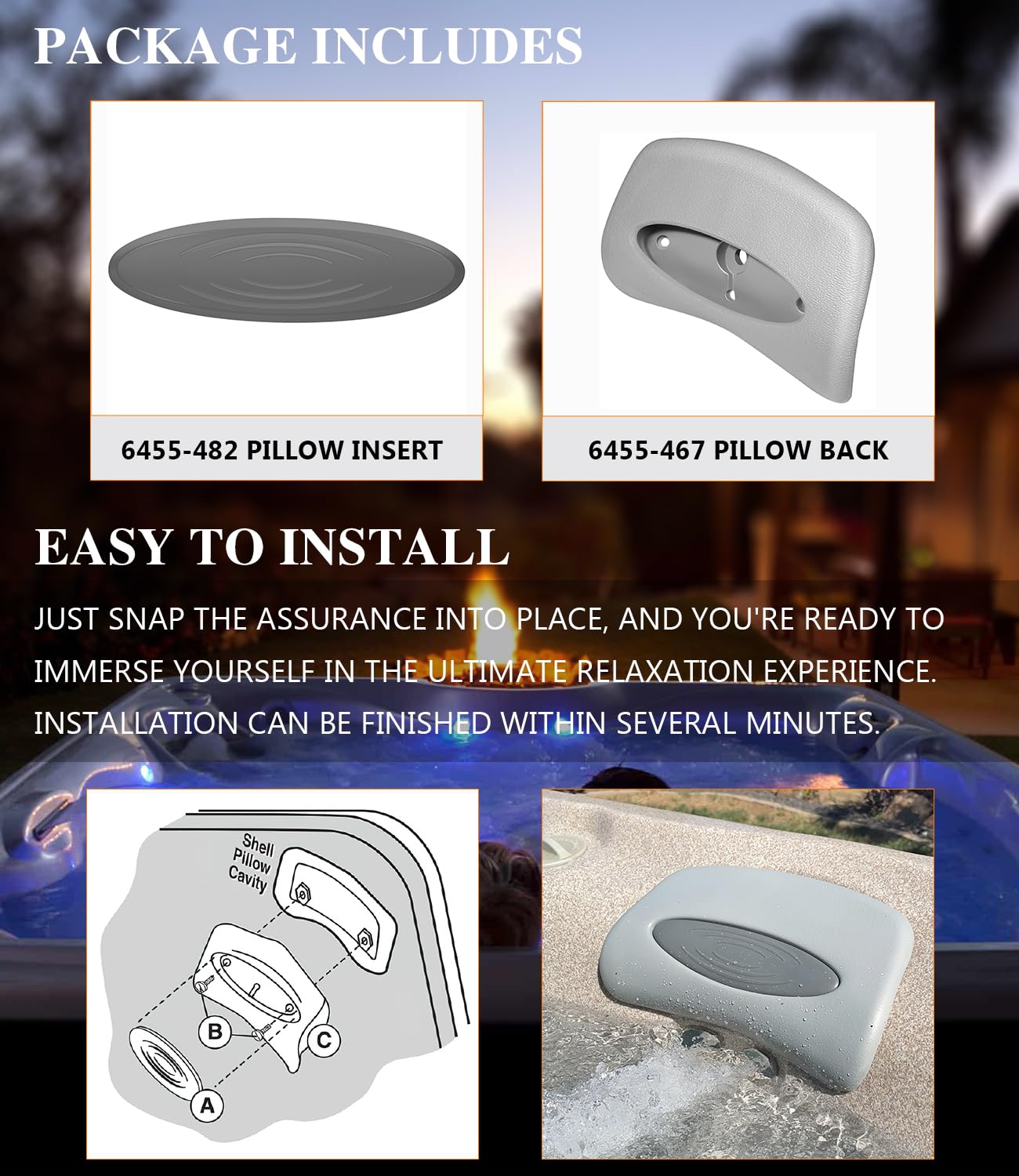 4PCS 6472-960 Replacement Spa Pillow (6455-467) with Insert (6455-482), Fit for 2001-2008 850 & 880 Sundance Series Spa, Gray