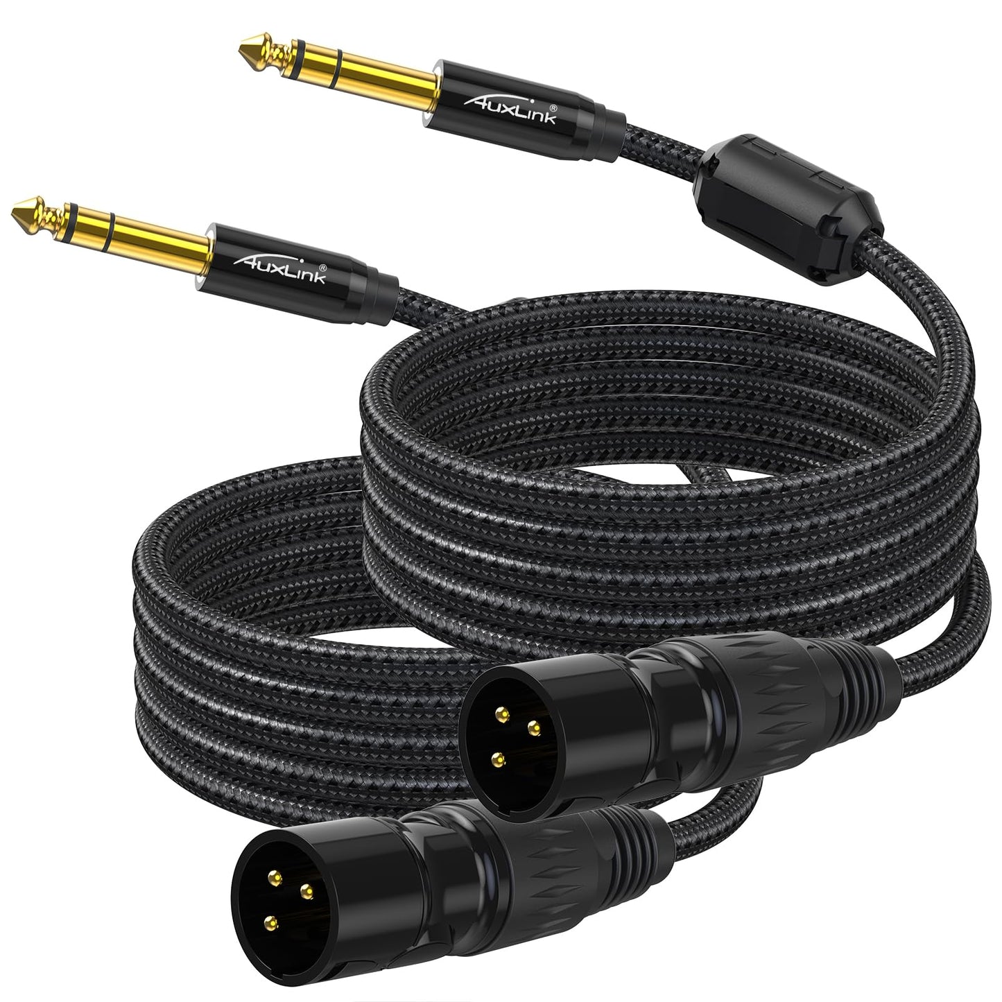 AuxLink XLR Male to 1/4, TRS to 6.35mm 15ft 2Packs Gold-Plated Connectors Nylon Braided, Quarter Inch to XLR Male Cable for Speakers, Mixers, Amplifiers