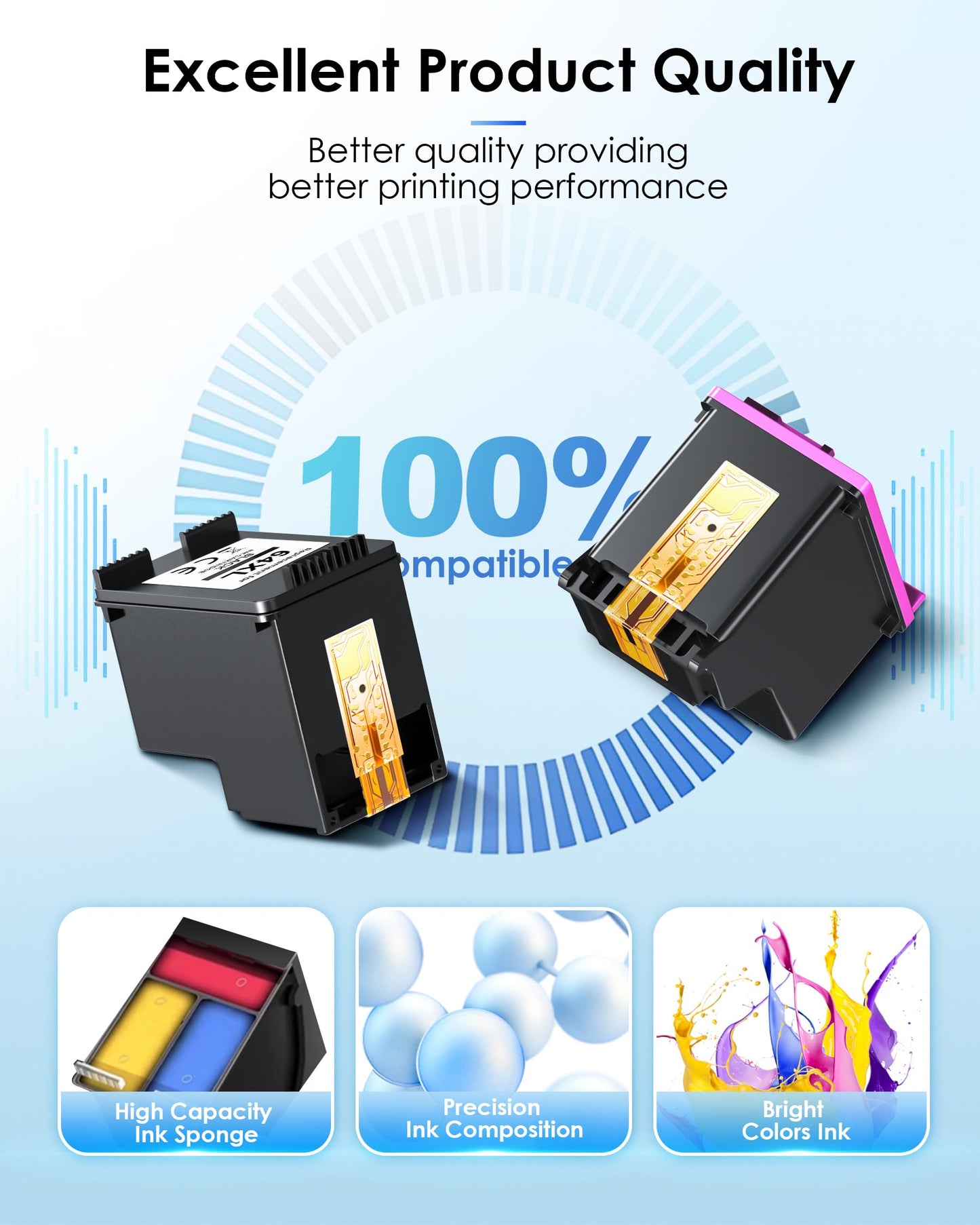 2 Black 64XL Ink Cartridge for HP Printer Combo Pack Replacement for HP 64 XL HP64XL Cartouche Encre for HP Envy Photo 6200 Series 6230 6232 6255 6258 7120 7100 7158 7800 7820 Tango X Series Printer