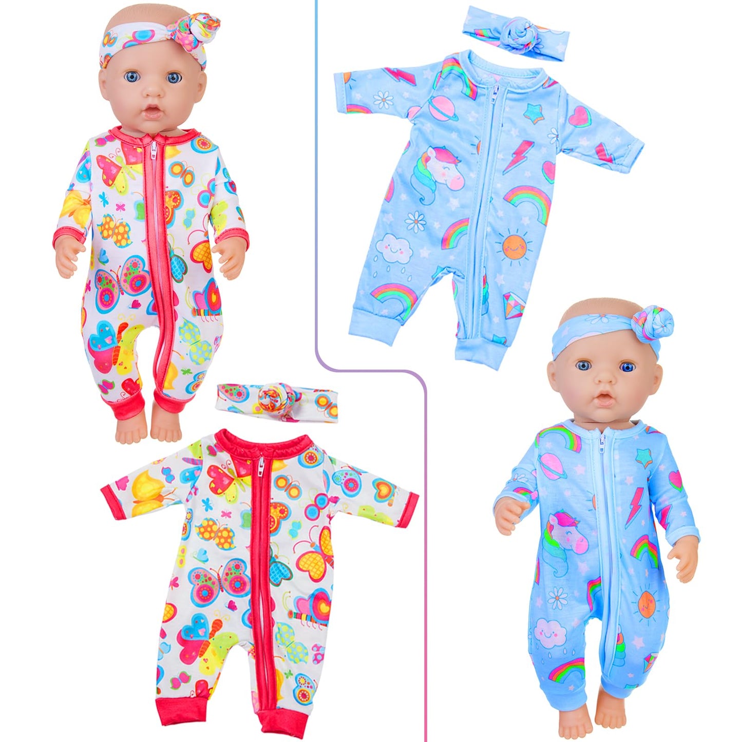 ZITA ELEMENT 5 Sets 14-18 Inch Baby Doll Clothes Outfits Casual Wear for 17 Inch Baby Doll Clothes and Headbands 10 Pcs in Total Doll Clothing and Accessories