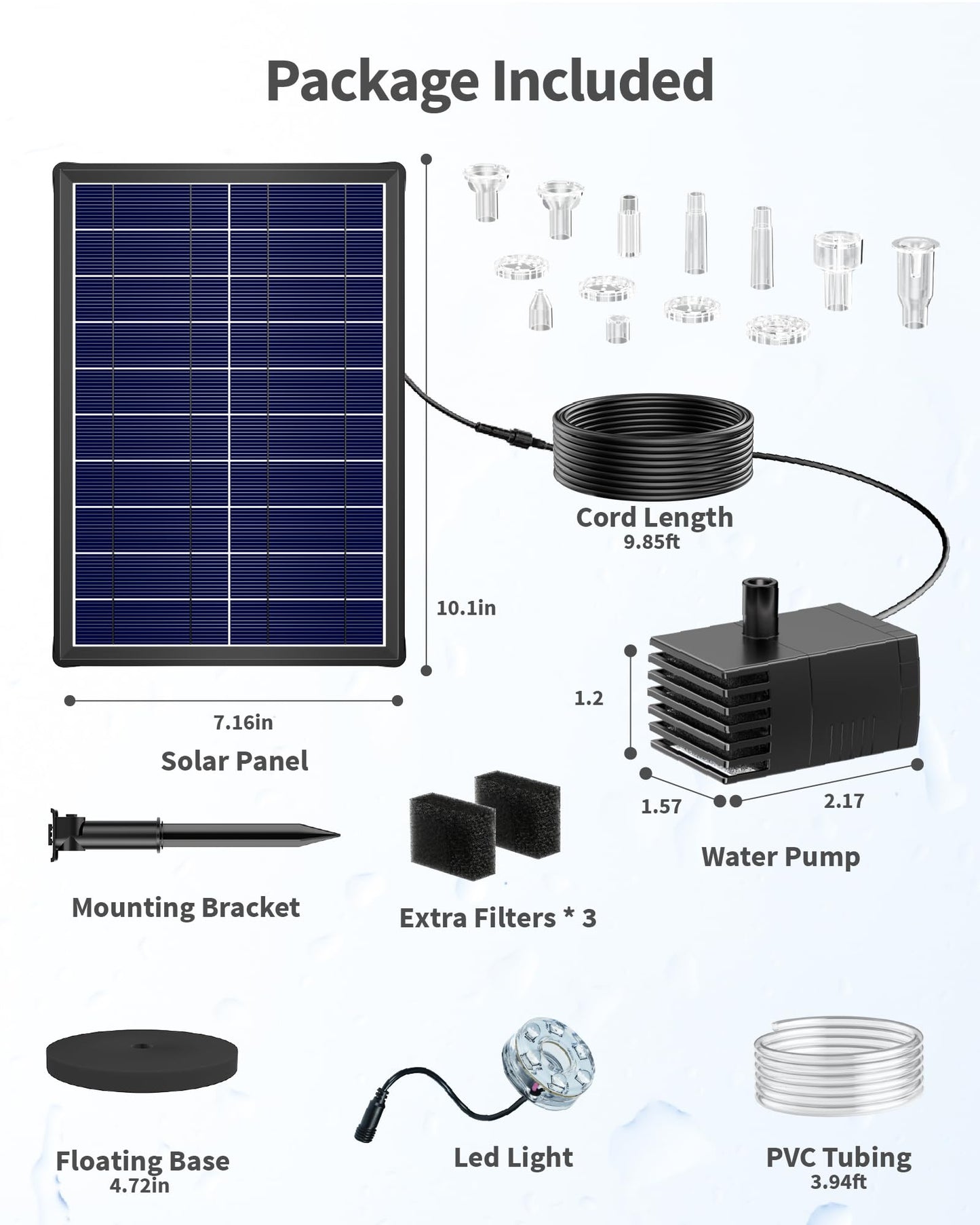 POPOSOAP 8W Solar Fountain Pump with 3200mAh Battery Backup & LED Lights, Solar Water Fountain Kit with 8 Nozzles & PVC Tubing for Bird Bath, Pond, Fish Tank, Backyard Decor P108DL