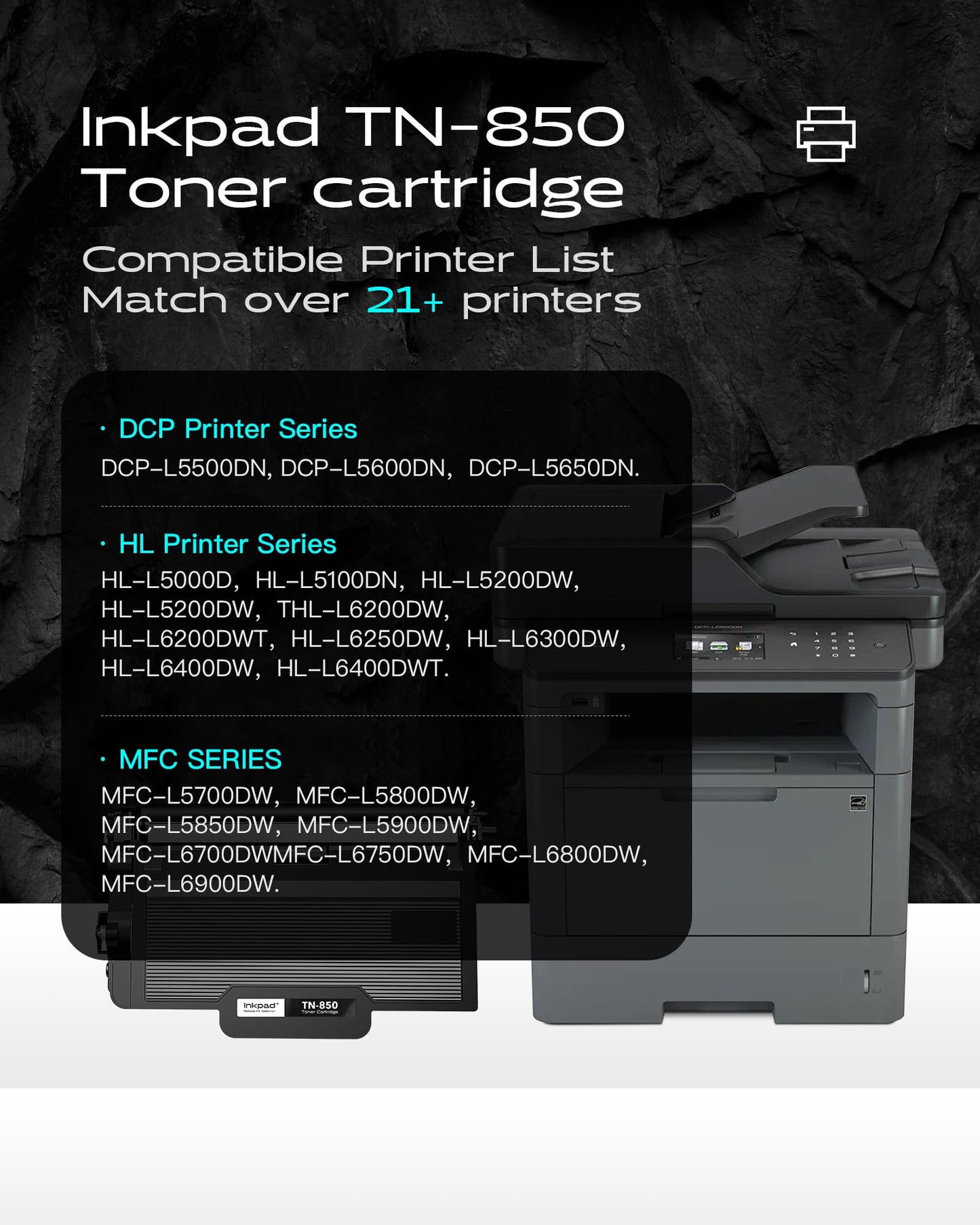 TN850 Toner Cartridge Replacement for Brother TN 850 TN-850 TN820 TN-820 High Yield Compatible with HL-L6200DW MFC-L5800DW HL-L5100DN MFC-L6700DW MFC-L5850DW DCP-L5600DN Printer (Black, 2 Pack)