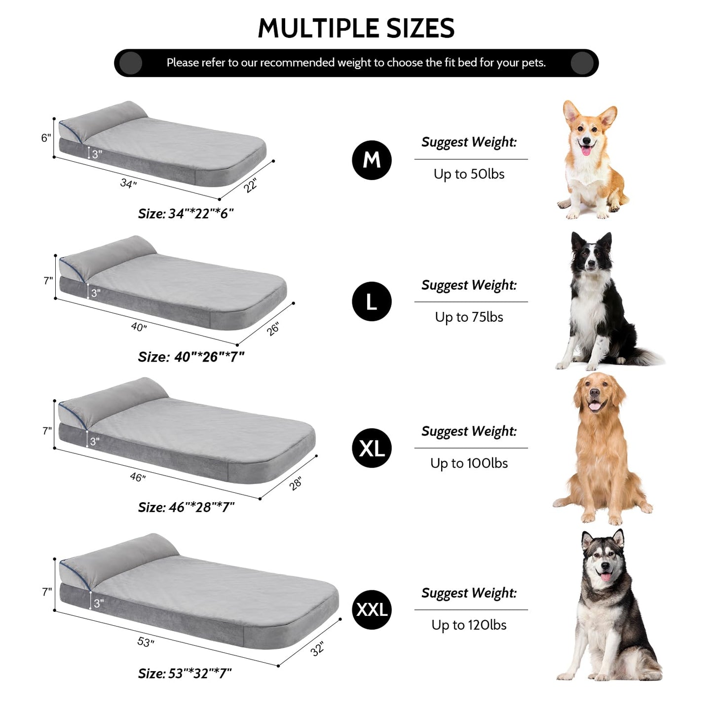 Bnonya Orthopedic Dog Bed Large, Dog Beds for Large Dogs Bolster Pet Bed, Washable XL Dog Bed with Pillow and Anti-Slip Bottom