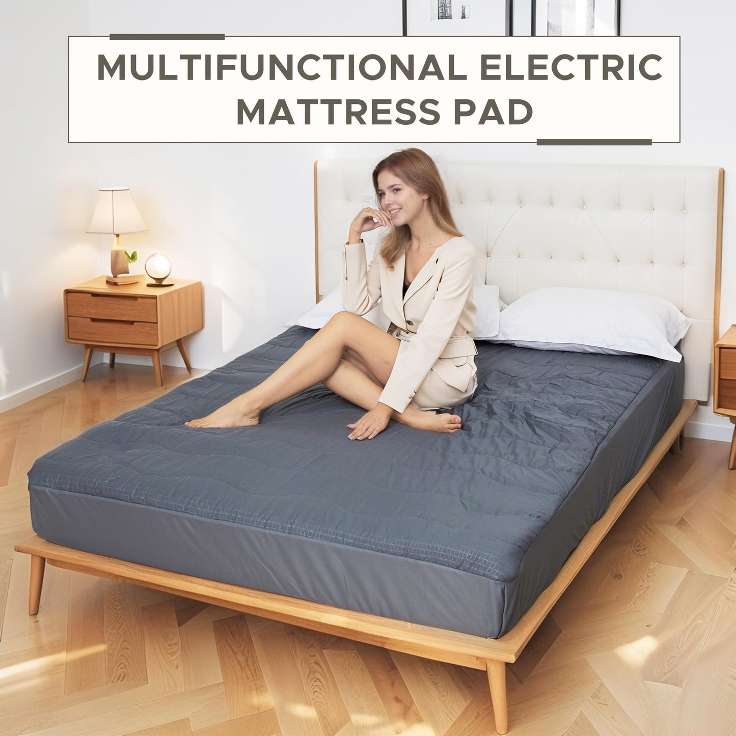 ETL Certified Queen Electric Mattress Pad 60"x80", Fast Heating,Uniform Temp, All Night Overheat Protection, 4 Heat Modes, 10H Auto Off, Deep Pocket, Soft Brushed Fabric, Washable,Gray