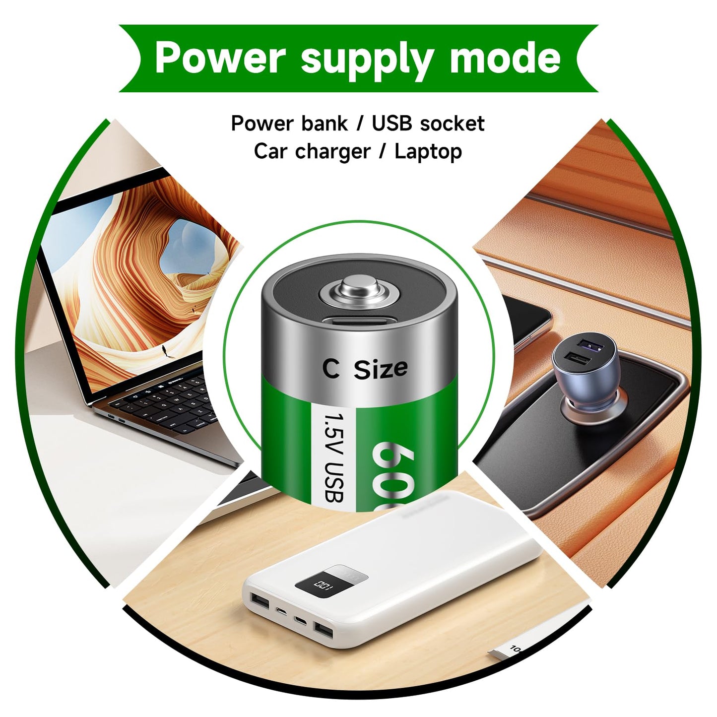 Palogreen USB C Rechargeable Batteries 1.5V Constant Output, 6000mWh D Cell with Type-C Charging Cable, LR20 Replacement Battery for Flashlight, Toys, Water-Heater -6 Pack