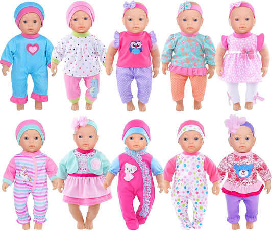 10 Sets Baby Doll Clothes and Accesories for 10 Inch Baby Dolls 12 Inch New Born Baby/Alive Baby Dolls 14 inch Dolls(No Doll