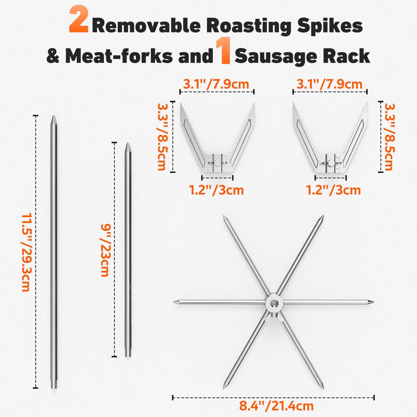 onlyfire Al Pastor Skewer for Grill, Stainless Steel Brazilian Vertical Spit Stand with 2 Removable Meat Forks, Spikes and Sausage Rack for Oven, BBQ, Shawarma Rotisserie for Tacos, Gyros and Kebabs