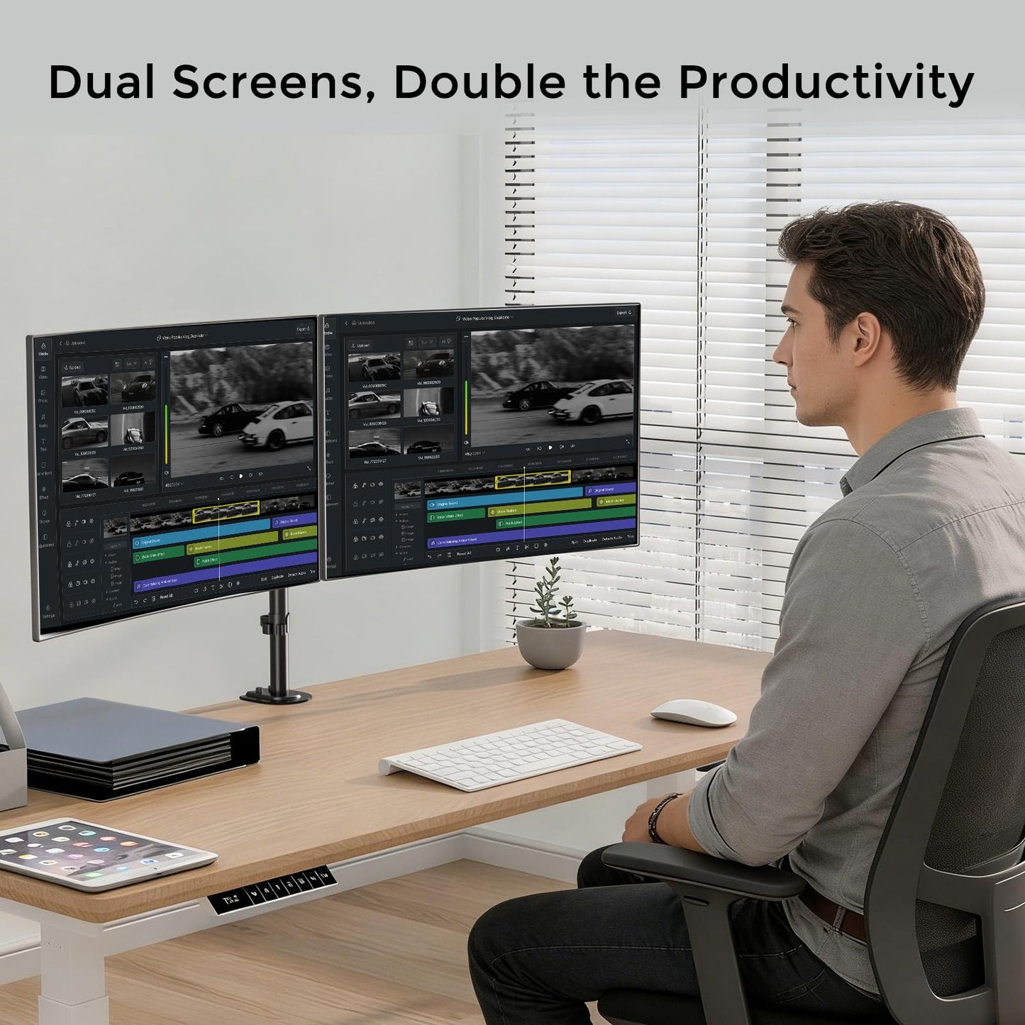 Pholiten Dual Monitor Desk Mount,Heavy Duty Adjustable Monitor Desk Mount for 2 Screens up to 38Inches,Dual Monitor Arm with Height Adjustable Tilt Swive Rotate,Holds up to 22 lbs