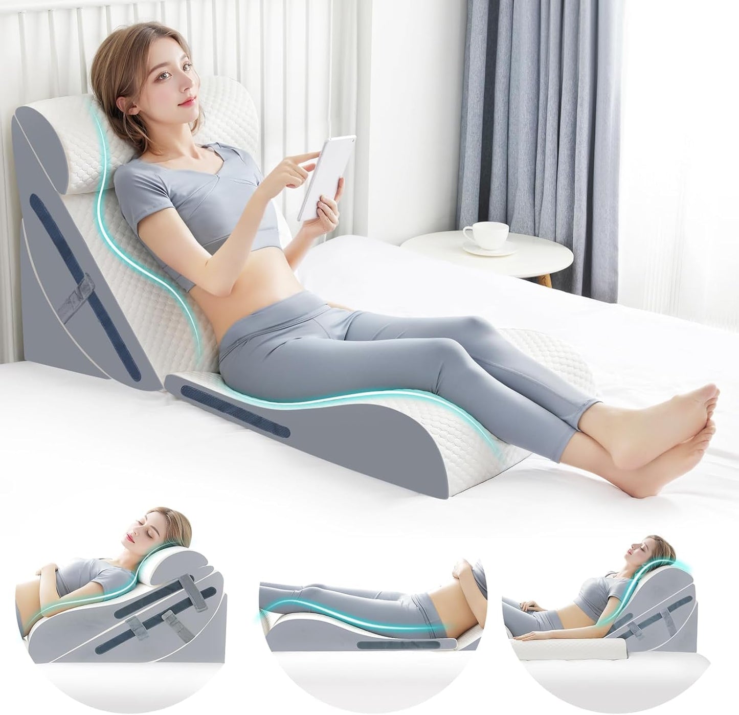 4PCS Orthopedic Bed Wedge Pillow Set with Full Memory Foam Waist Pillow, Wedge Pillow for Back Pain Relief, Adjustable Bed Wedge Pillow for Sleeping, Post Surgery, Leg Elevation, Acid Reflux & GERD