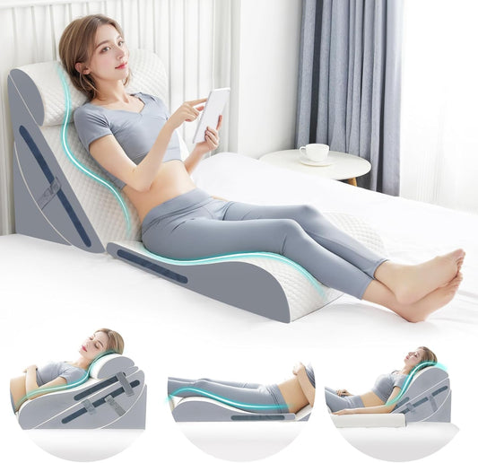 4PCS Orthopedic Bed Wedge Pillow Set with Full Memory Foam Waist Pillow, Wedge Pillow for Back Pain Relief, Adjustable Bed Wedge Pillow for Sleeping, Post Surgery, Leg Elevation, Acid Reflux & GERD