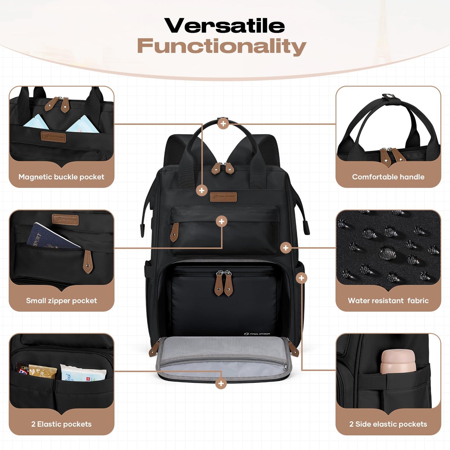 Maelstrom Travel Laptop Backpack for Women Men,Backapck Fits 15.6-17.3 Inch Laptop, Teacher/Work Bag with Insulated Lunch Box (Black)