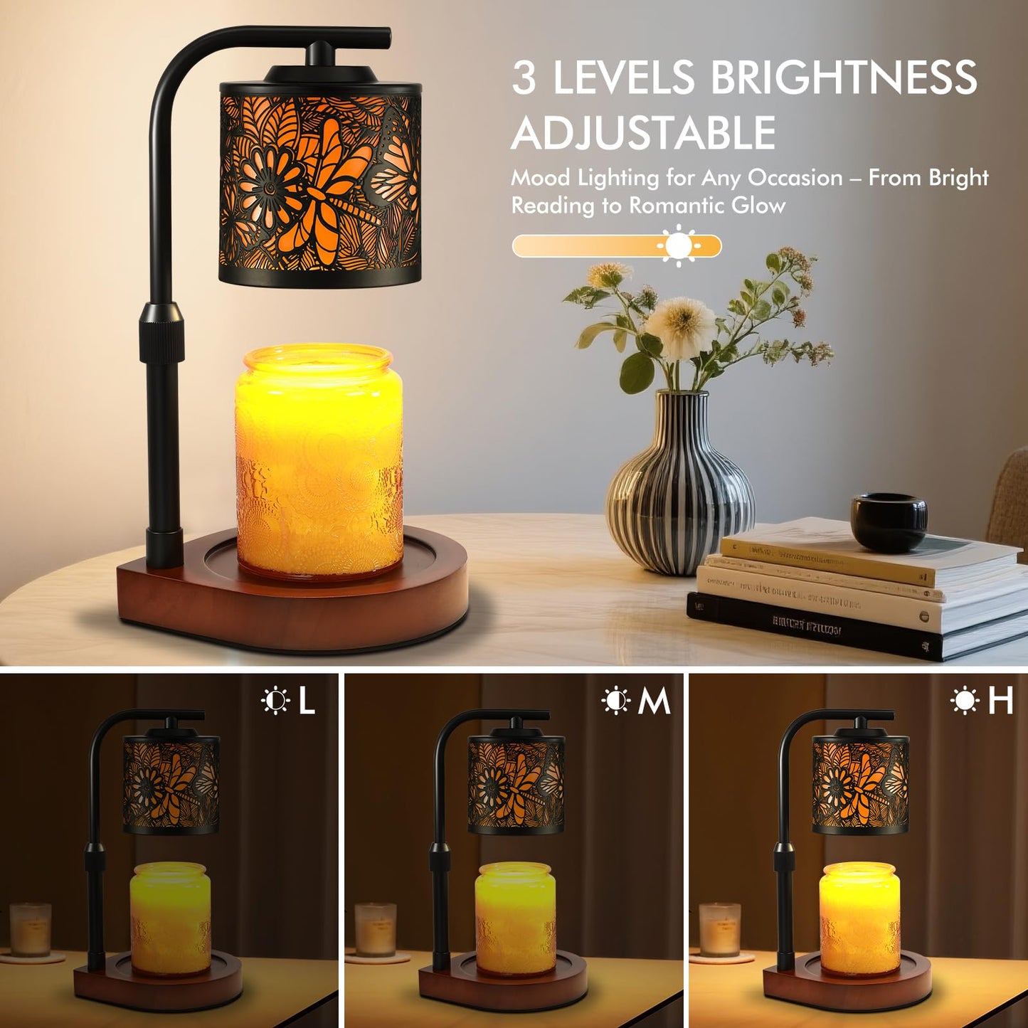 Candle Wax Warmer Timer Dimmer- Electric Wax Melt Warmer with Adjustable Height for Scented Candles, Home Décor Fragrance and House Warming Birthday Gifts for Women Mom