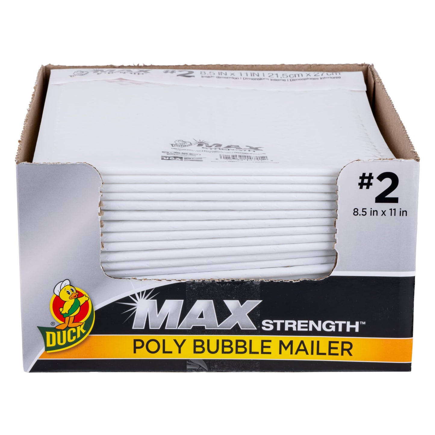 Duck Max #2 Poly Bubble Mailer, White, 8.5 inch x 11 inch, 25 Pack