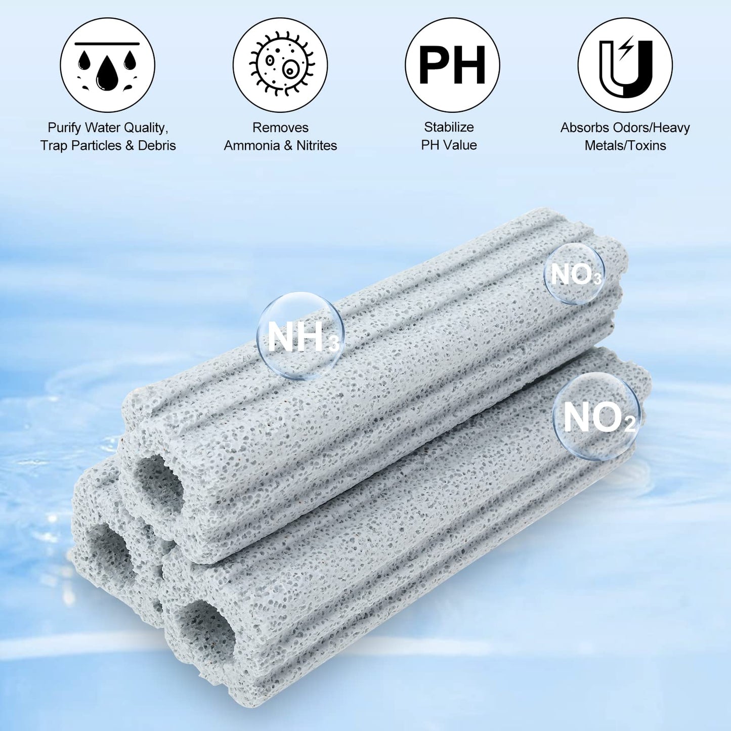 RealPlus Ceramic Bio Filter Media for Aquarium Sump Canister Pond Fish Tank Vast Surface Area, Blue (15.8cm Length / 56pcs)