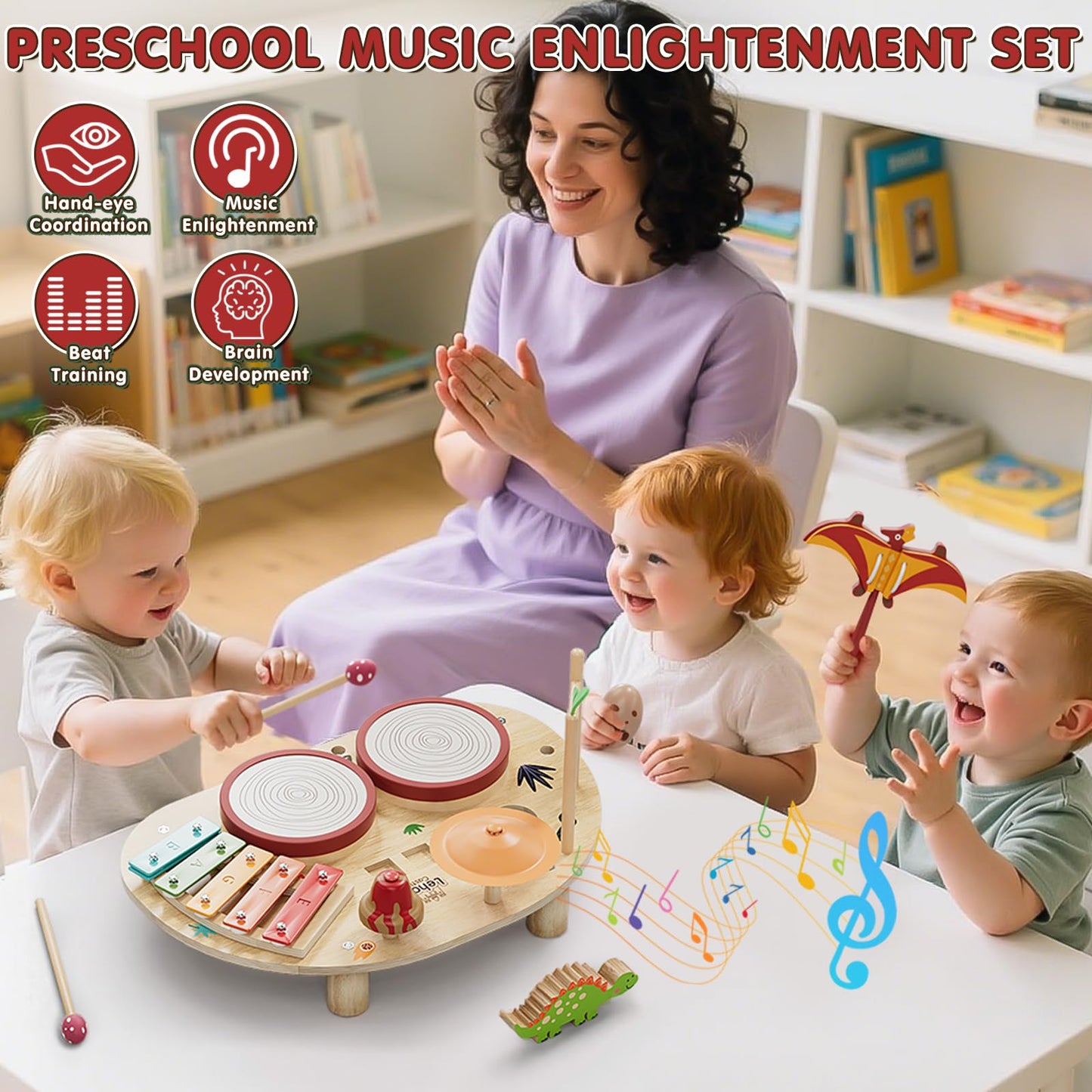 Lehoo Castle Toddler Drum Set, Montessori Educational Toys for 1 2 3 Year Old, Wooden Musical Instruments for Toddlers 1-3, Baby Musical Toys for 6-12 Month, 1 Year Old Boys Girls Birthday Gifts