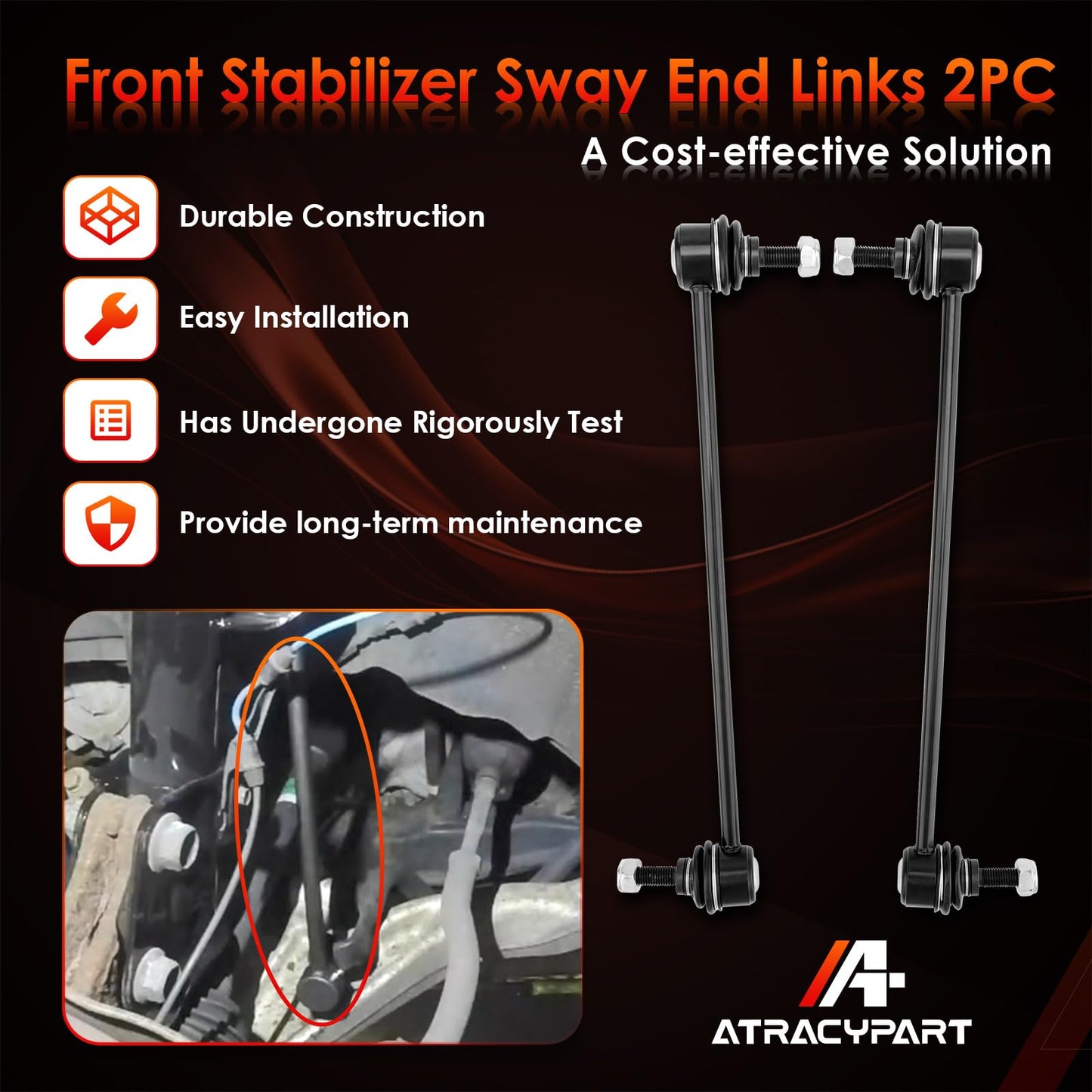 Front Sway Bar Stabilizer End Links Zinc-Nickel Alloy-Suspension Kit 2 PCS, Compatible With 2004-2019 Volvo XC60 C70 S40 C30 V50 C80 XC70, Ford Focus Escape C-Max & Mazda 3, Replaces#: K750554