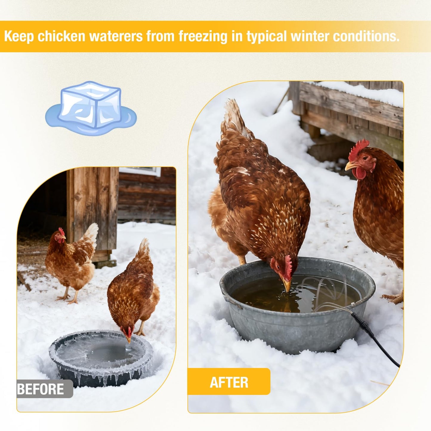 comincia Chicken Water Heater Cord,Heated Chicken Waterer for Winter to Prevent Water Freezing,Poultry Water Heater for Chickens,Hens,Ducks/Small Animals(Waterer Not Included) 1-Pack