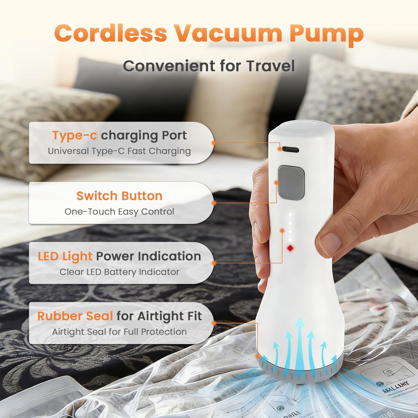 AURYAO 2026 Update 18 Pack Vacuum Bags for Travel 2000mAh Pump 1.5s Start Reusable Vacuum Bags for Clothes Space-Saving Organizer for World Cup Soccer Fan Match Day Luggage