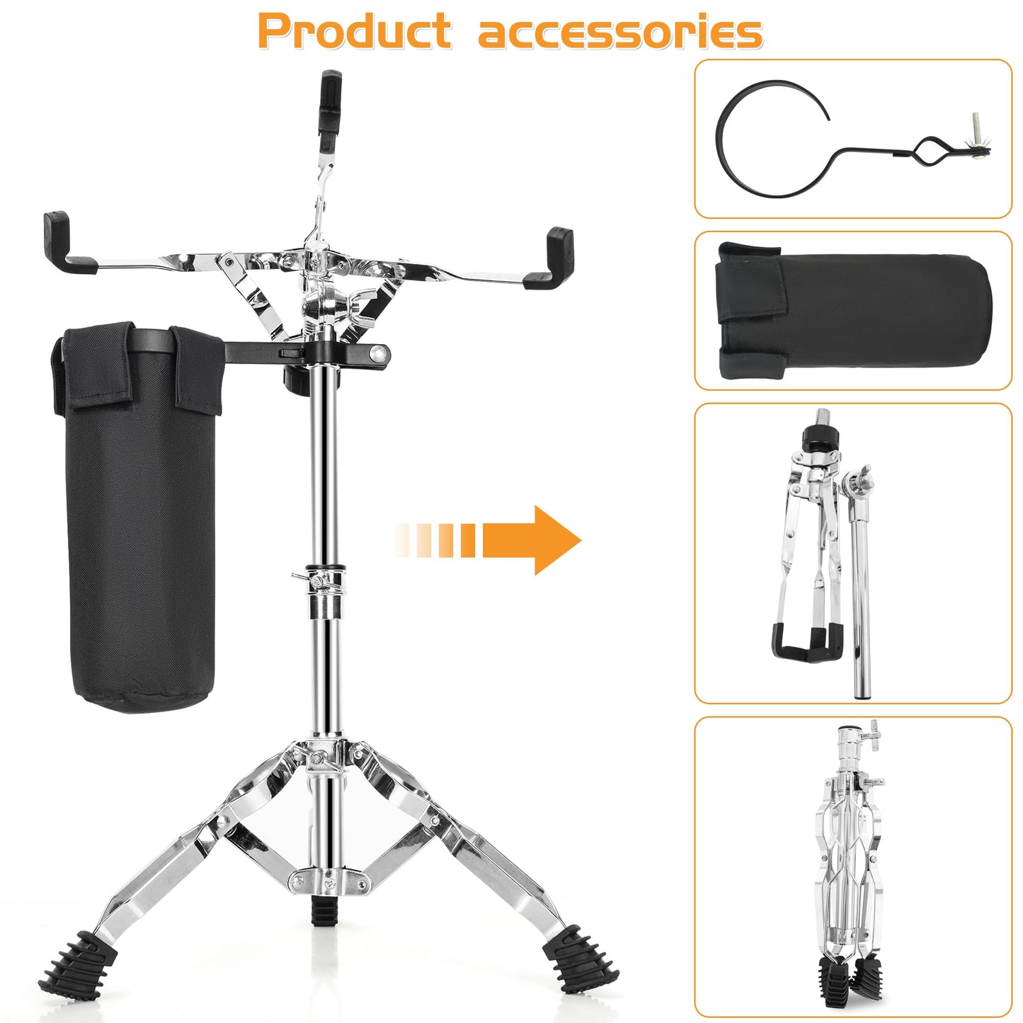 AKOZLIN Snare Drum Stand with Drum Sticks Holder Double Braced Tripod Snare Stand for 10 to 14 Inch Snare Drum Pad Height Adjustable 16.1 to 22 Inches