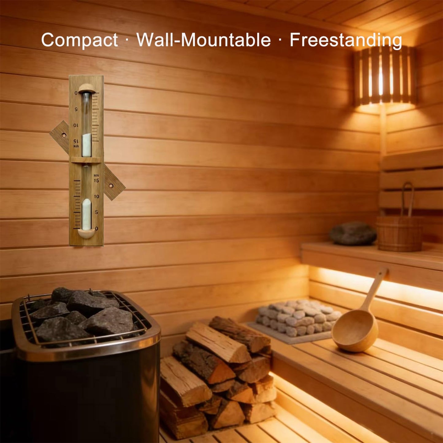Sauna Sand Timer, 15 Minute Red Cedar Sauna Hourglass Timer, Wall-Mounted 360° Rotating Wood Sand Clock, Sauna Accessories for Infrared & Traditional Sauna,SPA (White)