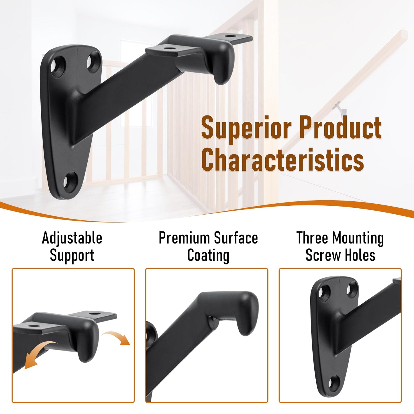 HOME MASTER HARDWARE Heavy Duty Decorative Handrail Bracket Matte Black 6 Pack (Matte Black)