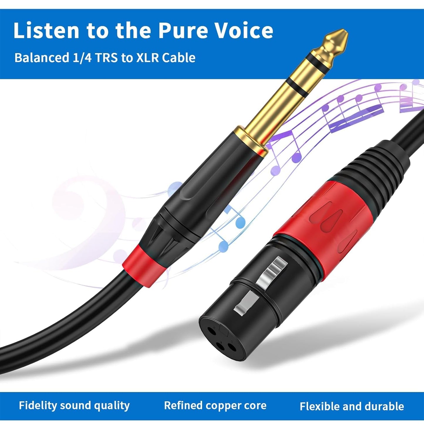 Jozzai Female XLR to 1/4 Inch (6.35mm) 25FT, 2 Pack, TRS Mono Jack Microphone Cable, Balanced 3 Pin XLR to Quarter inch TRS Plug Mic Cord for Dynamic Microphone
