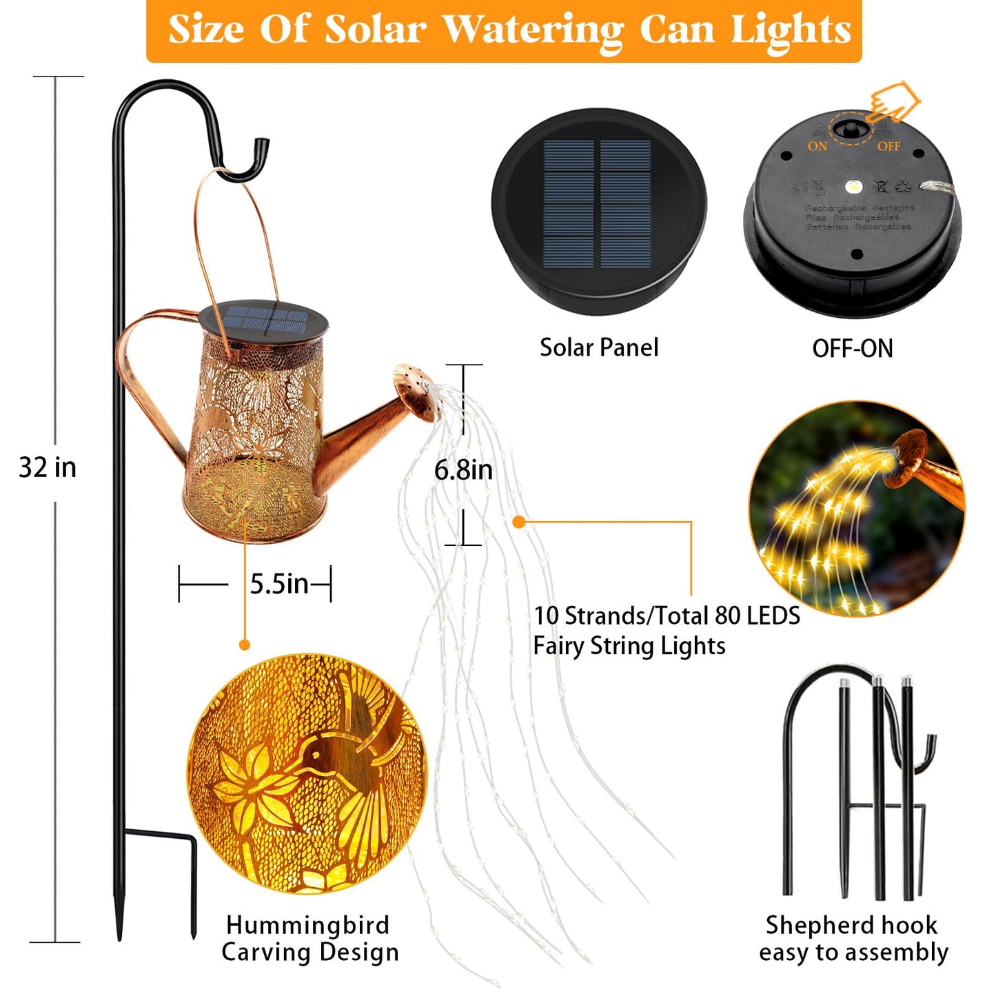 Solar Watering Can Lights, Hummingbird Gifts for Mothers Day Women Mom Grandma Birthday, Waterproof Outdoor Garden Decor Large Hanging Solar Lanterns Garden Lights for Porch Yard Flowerbed Pathway