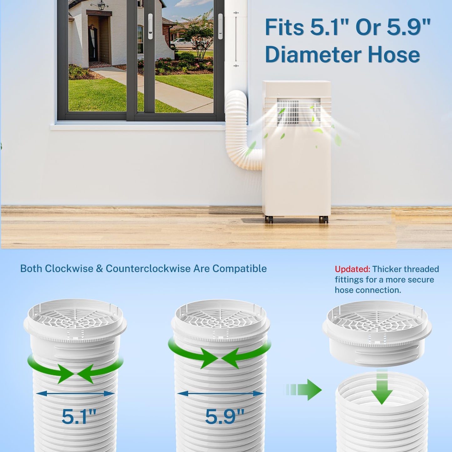 Portable ac Window Vent Kit with Universal Coupler, Insputer New Adjustable Air Conditioner Window Seal Kit for Sliding Window, Fit for AC with 5.9 & 5.1 Inch Diameter Exhaust Hose(3 Pcs)