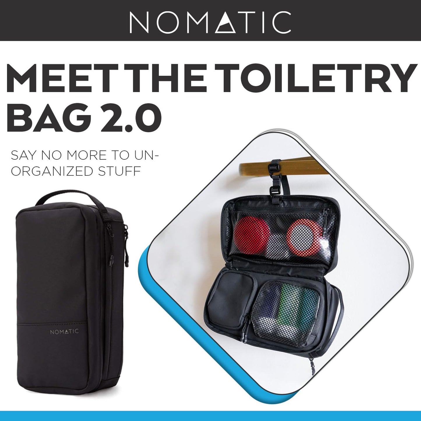NOMATIC- Toiletry Wash Bag for Travel, Waterproof Storage Case for Shaving Kit, Makeup, Toiletries, Black, Large